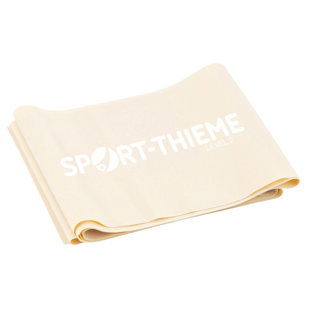 Beige Fitnessband, gefaltet. Aufdruck: SPORT-THIEME, Level 2.