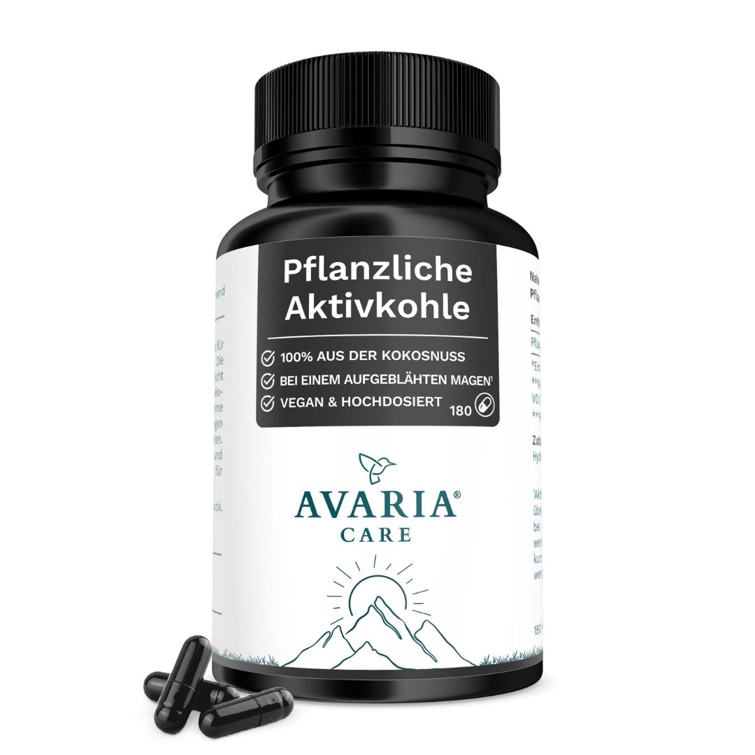 Avaria Care® Aktivkohle Kapseln – hochdosiert 2000mg hochwertige Kokosnuss/Kapsel vegan 180 St