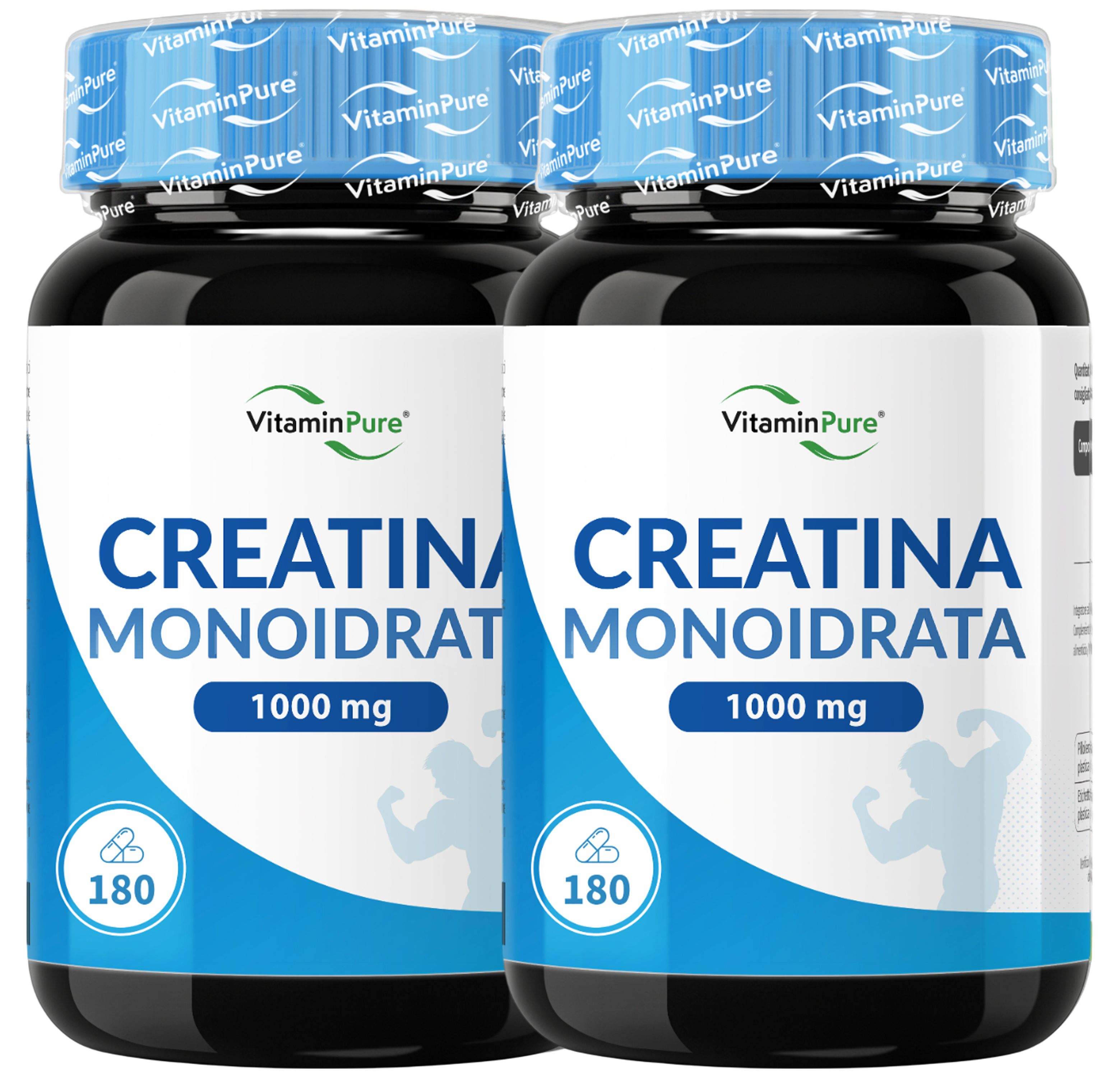 Creatina Monoidrata Micronizzata 1000mg per Supporto Performance, VitaminPure®