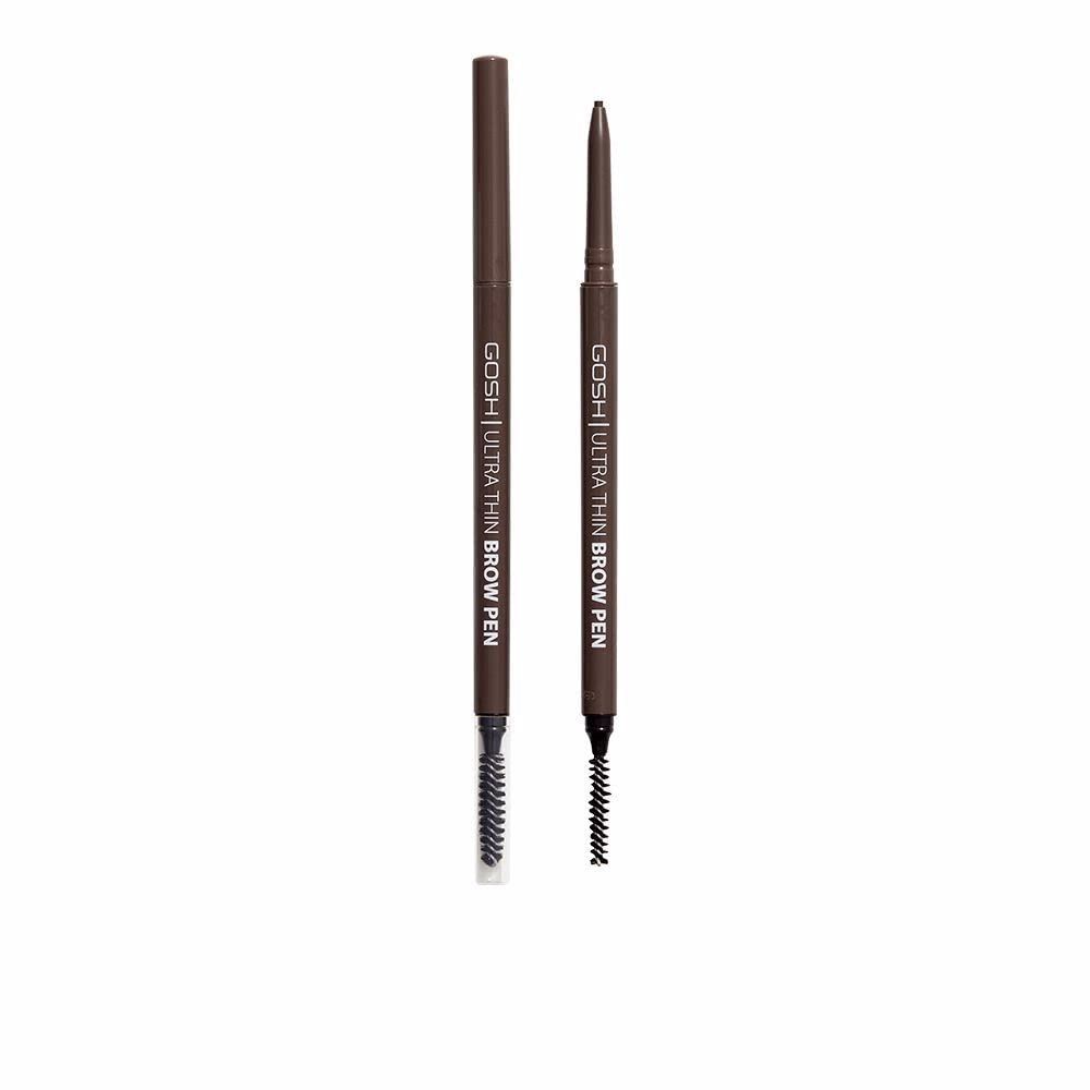 Gosh Ultra Thin Brow Pen in Dunkelbraun, mit Bürste und spitzem Applikator.