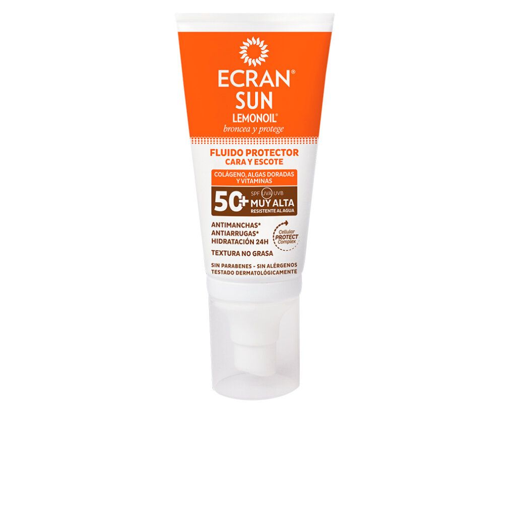 ECRAN SUN LEMONOIL Sonnenschutzfluid mit LSF 50+ für Gesicht und Dekolleté. Mit Kollagen, Algen, Vitaminen.