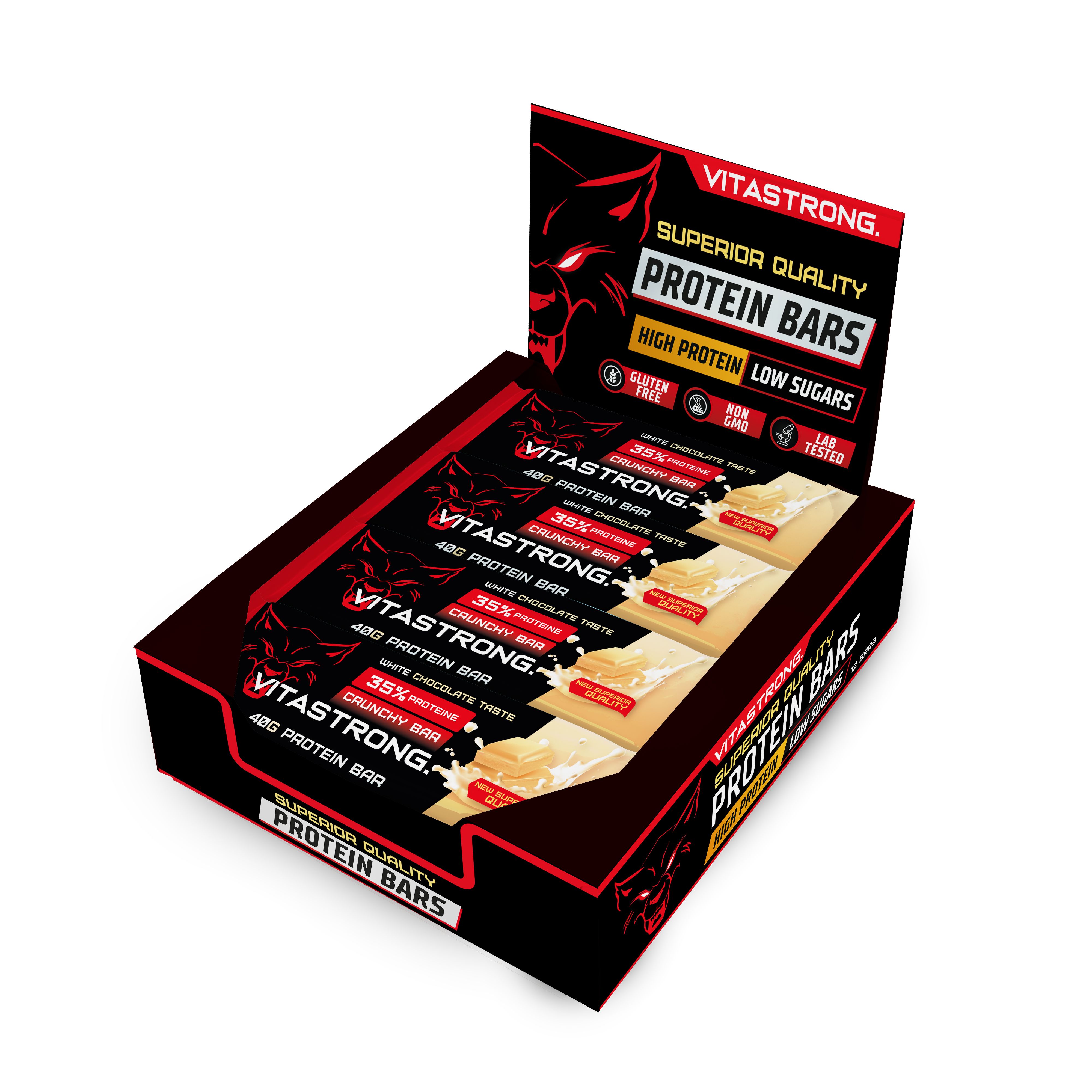 Vitastrong Crunchy Barretta al Cioccolato Bianco - Box x24, Alta proteina