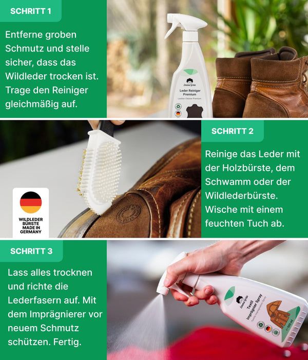 Emma Grün® Wildleder reinigen Set mit Reiniger & Imprägnierer