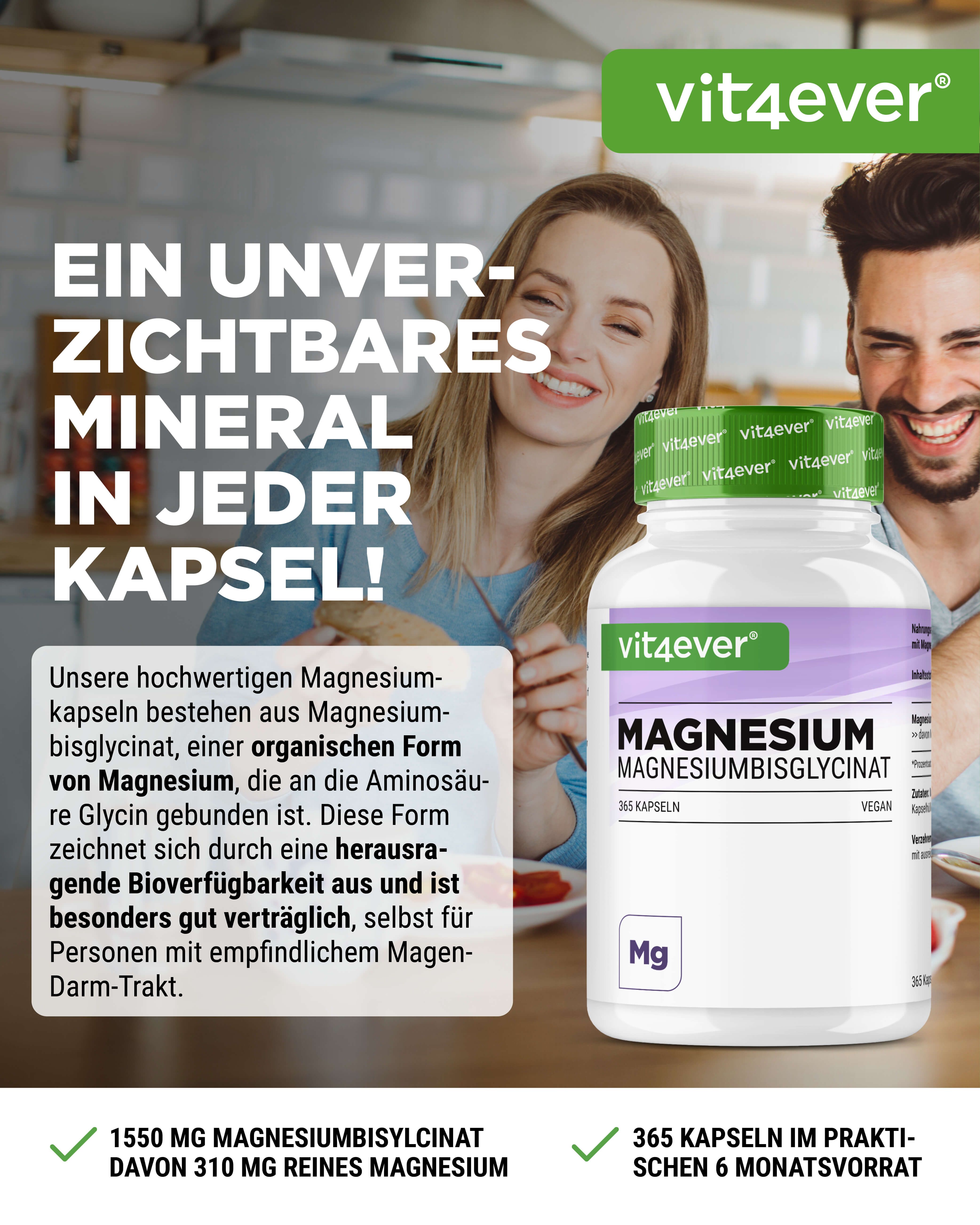 vit4ever Magnesiumbisglycinat 365 St Kapseln