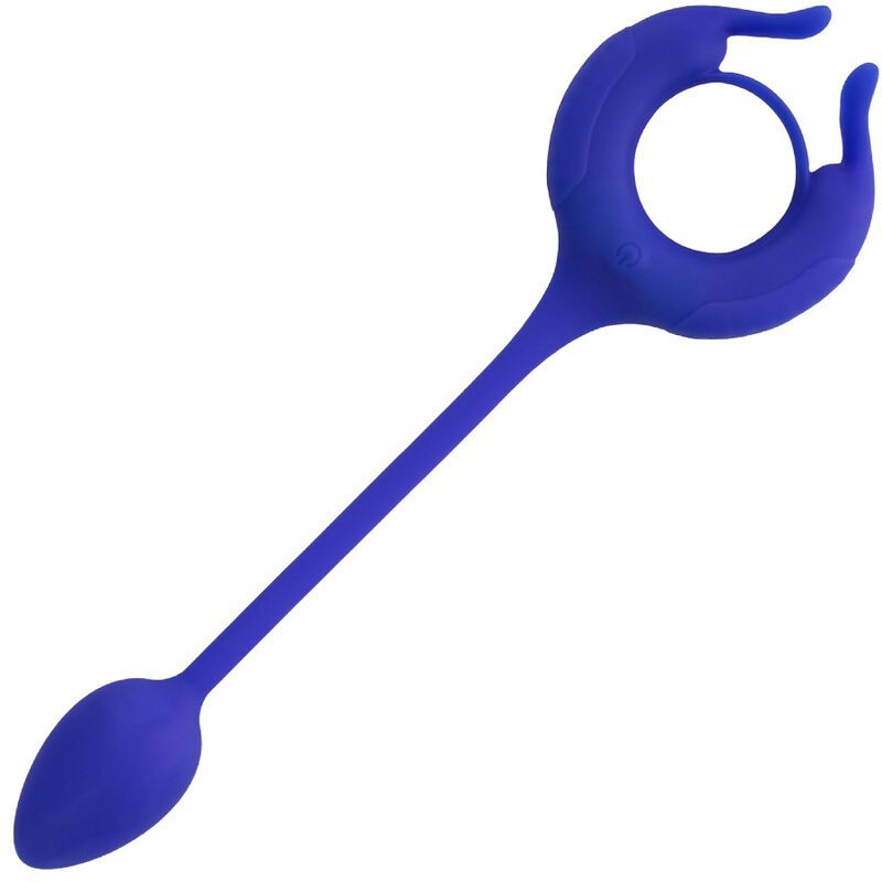 Blauer Cockring mit Ring und kegelförmigem Ende. Längliche Form.