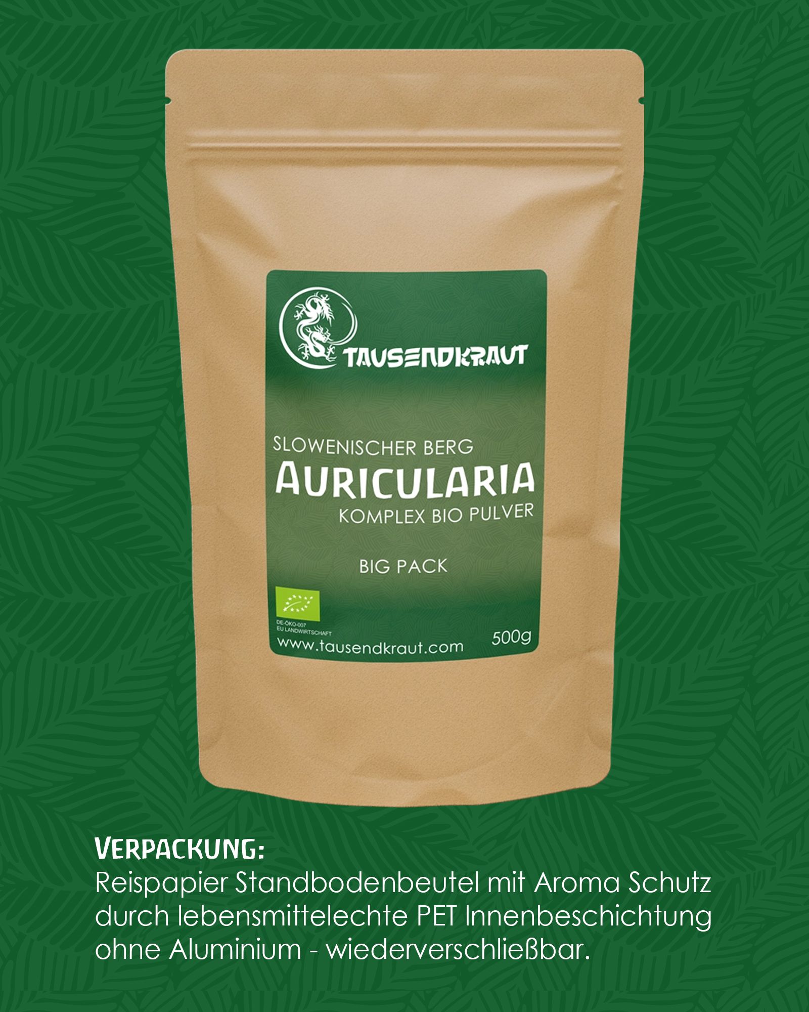 Tausendkraut Auricularia Vitalpilz Pulver BIO (Judasohr)
