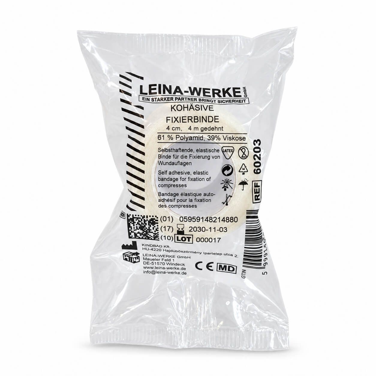Leina kohäsive Fixierbinde weiß, einzeln in Folie 1 St