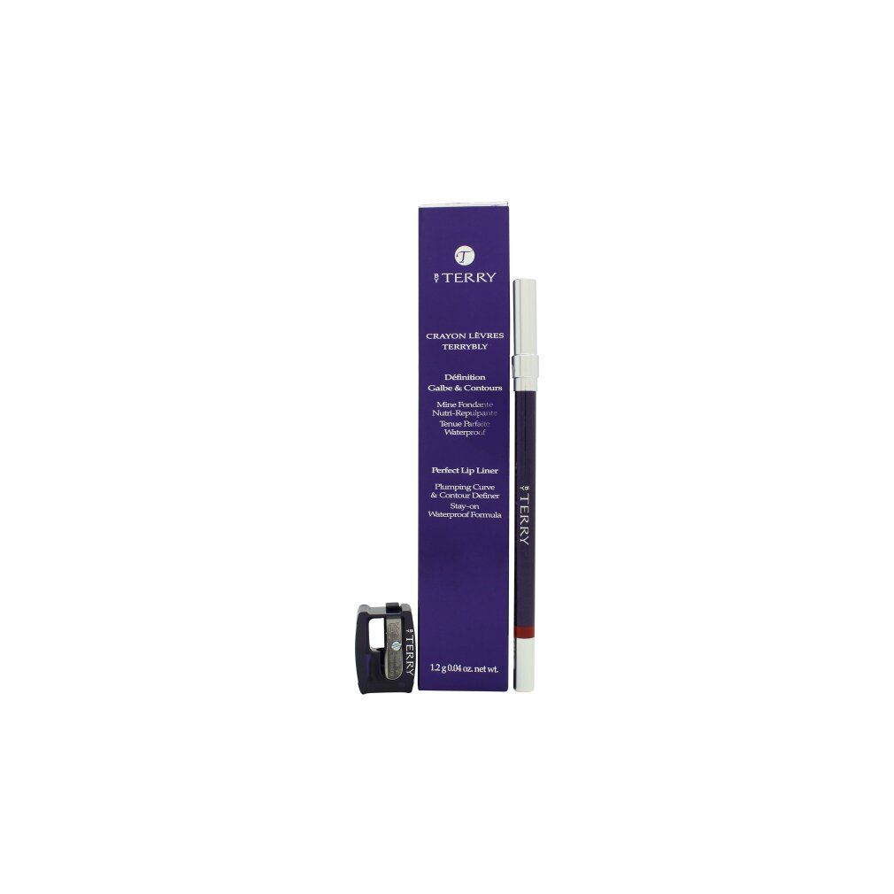 Lippenstift, Verpackung und Anspitzer. Aufschrift: By Terry Crayon Levres Terrybly. Verpackung: violett, Text.