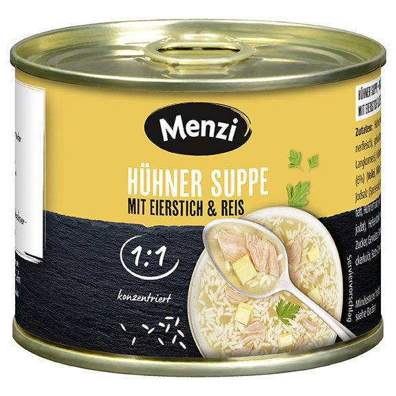 Menzi Hühnersuppe mit Eierstich und Reis 1:1