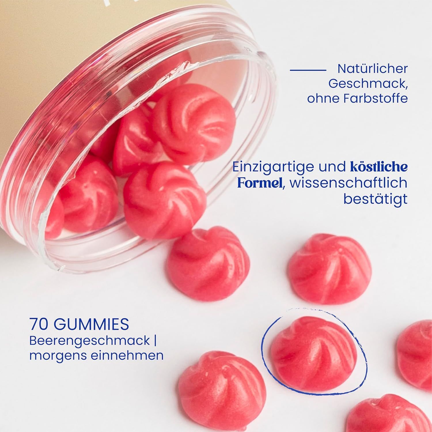 Jelly Pills Magnesium Gummibärchen, geöffnet. 70 Stück. Beeren-Geschmack. Gummibärchen fallen heraus.
