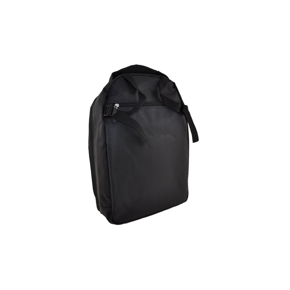 Schwarze Rollstuhl-Tasche. Reißverschluss oben. Tragegriff und Schulterriemen.