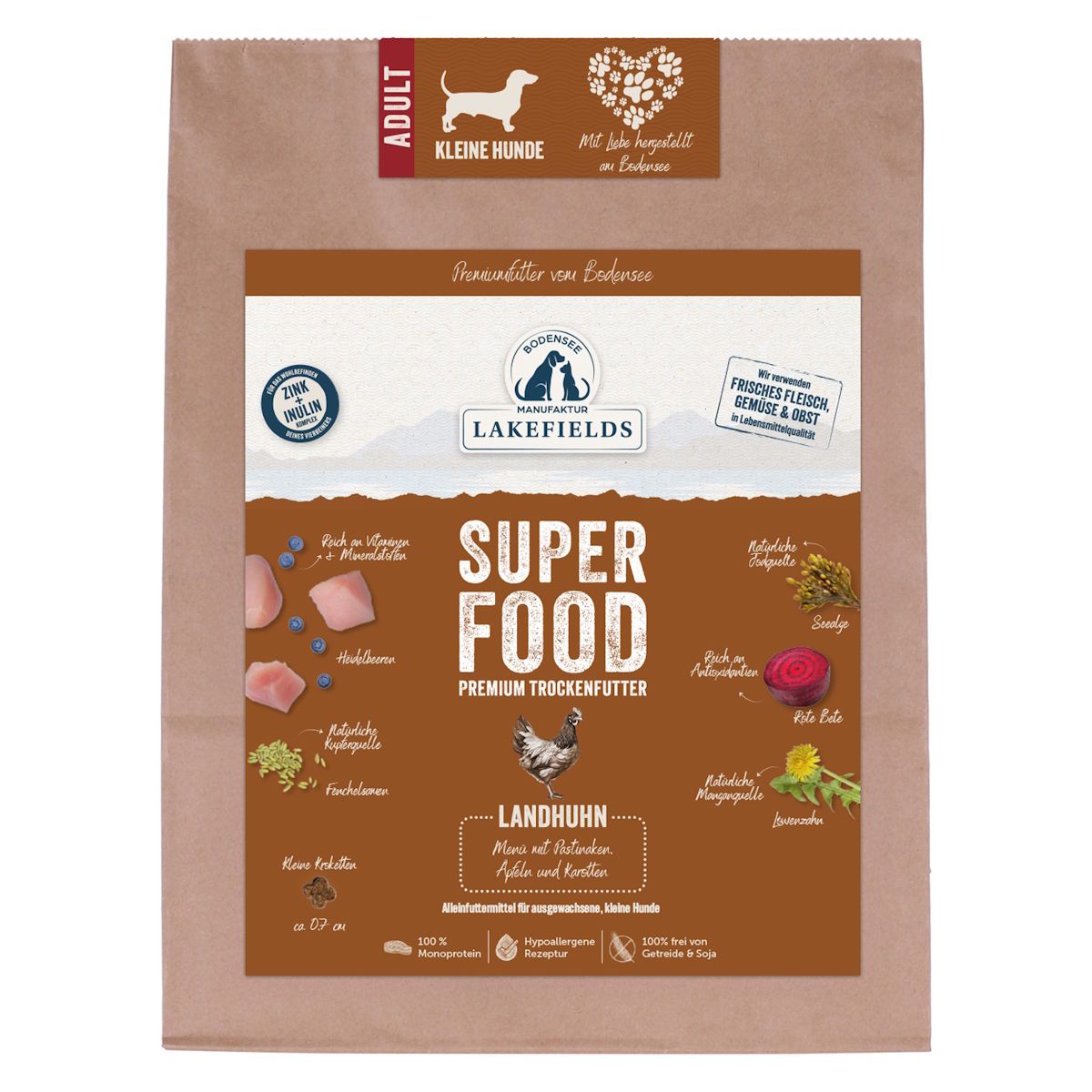Lakefields - Superfood Premium Hundefutter Landhuhn Komplettmenü für kleine Hunde 1000 g