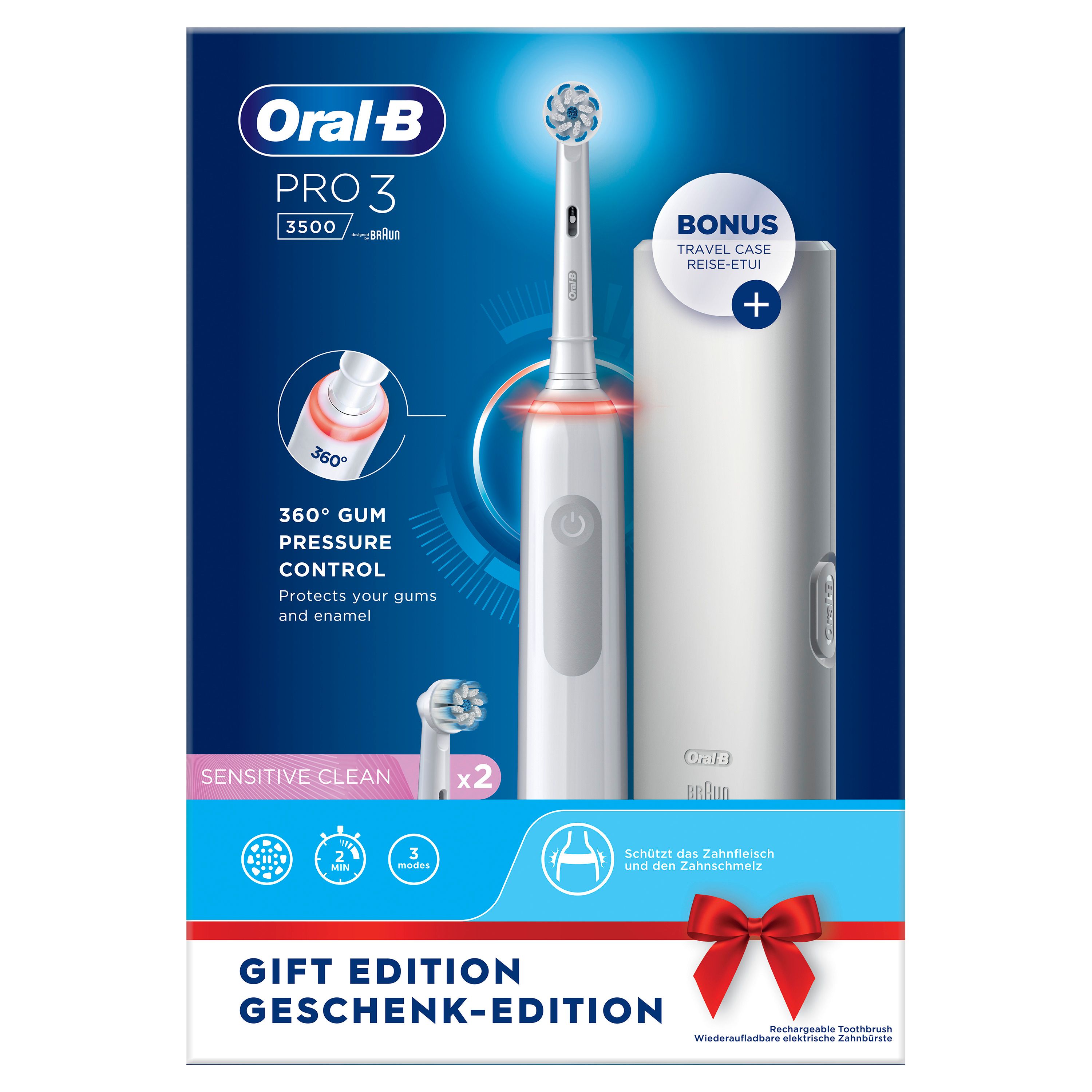 Oral-B - Elektrische Zahnbürste "Pro 3 + Reiseetui" in Weiß