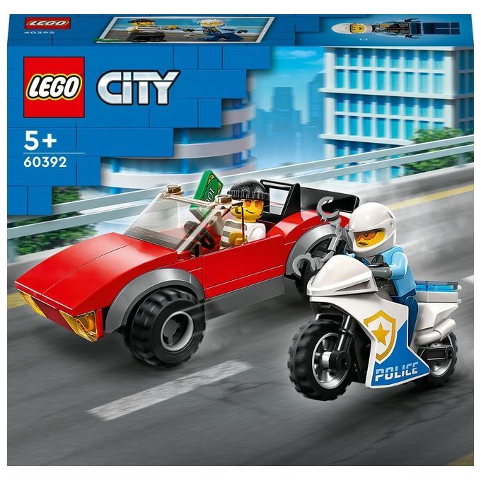 LEGO City 60392 Inseguimento sulla Moto della Polizia Giocattolo con Modelli di Auto e 2 Minifigure