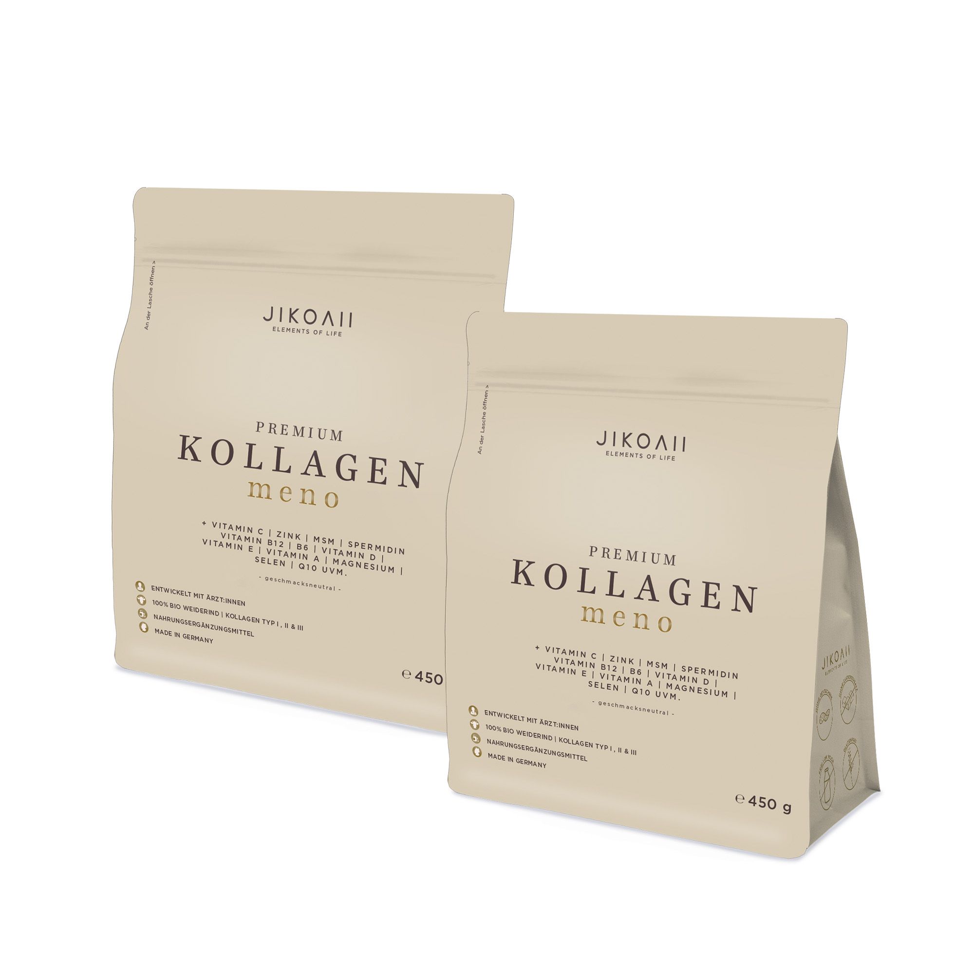 Jikoaii Kollagenpulver Meno - Kollagen mit Coenzym Q10, Zink, Spermidin & MSM Menopausekomplex 900 g Pulver