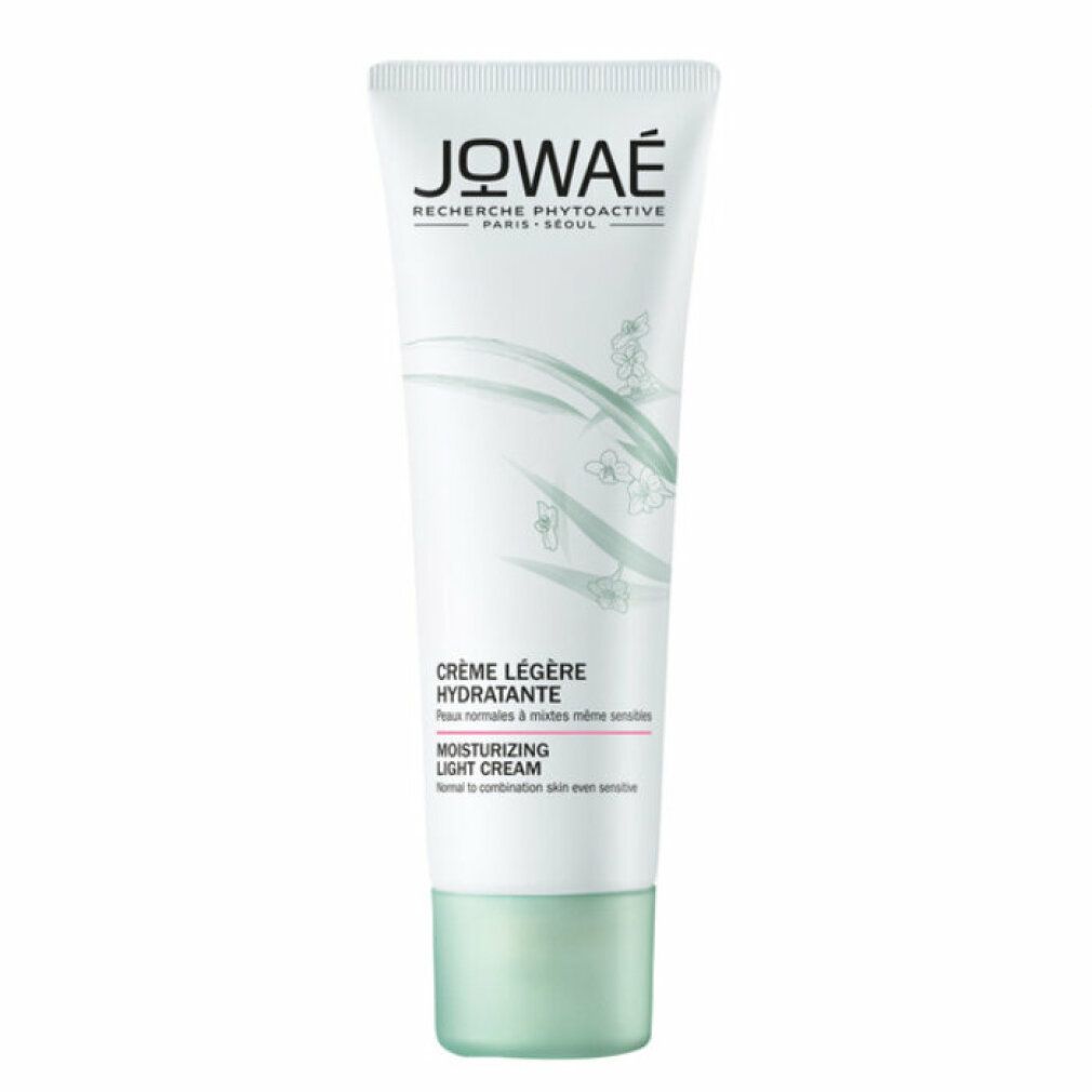 Creme-Tube mit Produktnamen und floralem Design. Text: Crème Légère Hydratante, Moisturizing Light Cream.