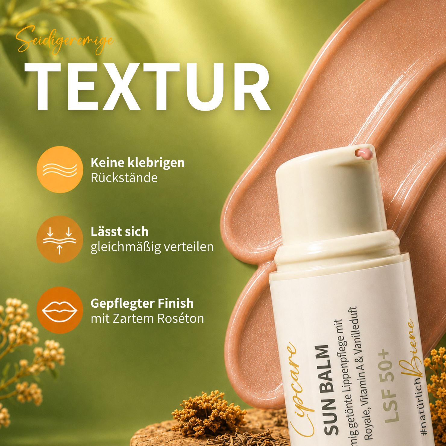 SUN BALM LSF 50+ - getönter Lippenpflegebalsam mit Gelée Royale & zartem Vanilleduft