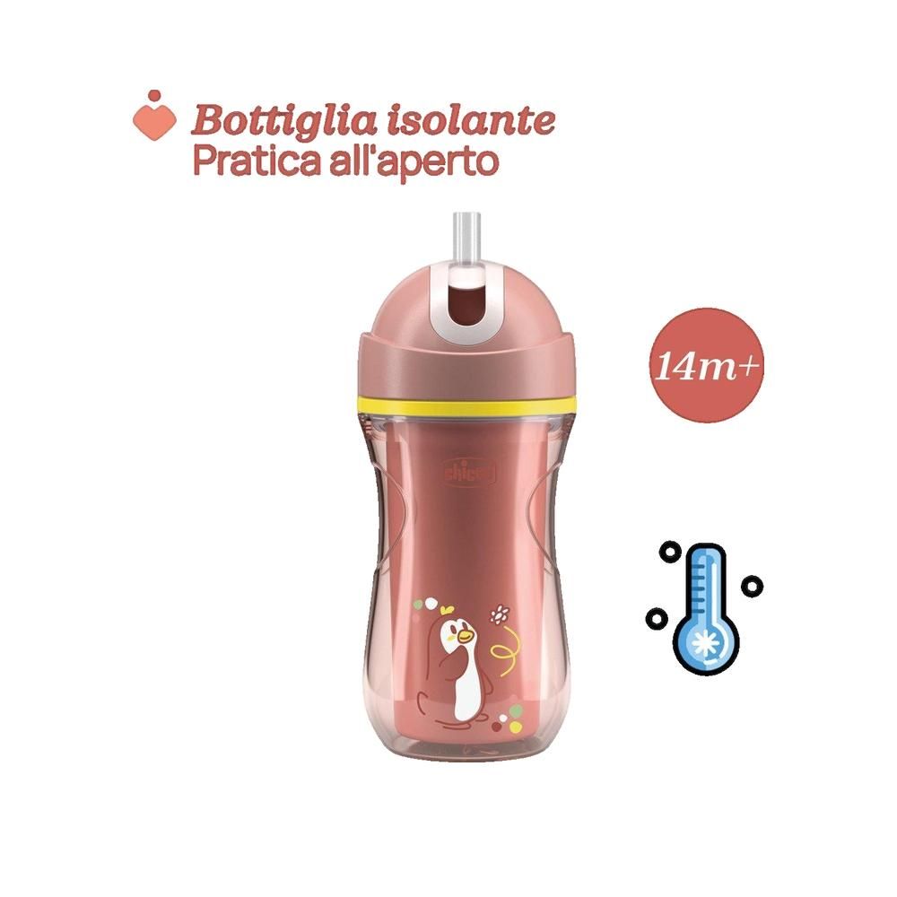 Chicco Thermobecher rosa 266 ml mit Silikonstrohhalm