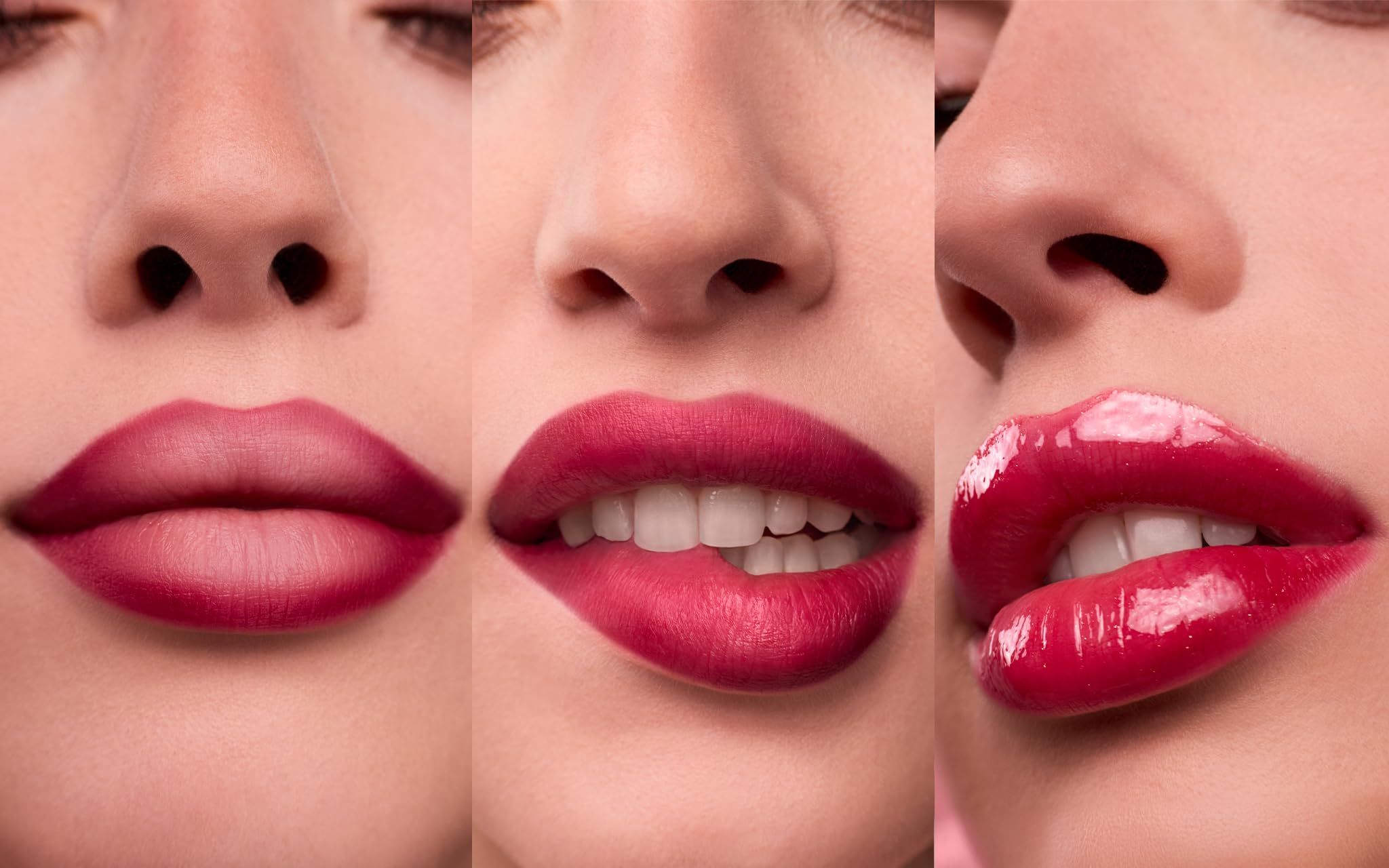 Lippen mit rotem Lippenstift und Gloss.