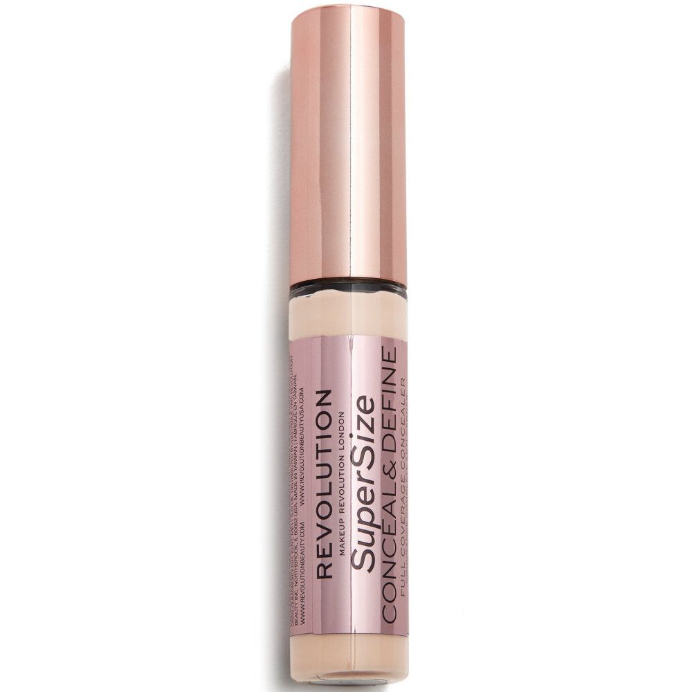 Concealer-Stift mit roségoldfarbenem Deckel. Aufschrift: Super Size Conceal & Define. Marke: Makeup Revolution.