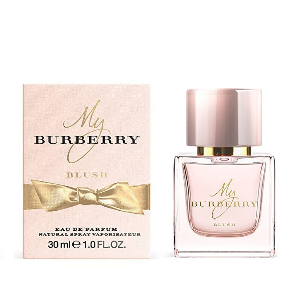 Rosa Flakon mit Schleife und Karton. Aufschrift: My Burberry Blush. 30 ml.
