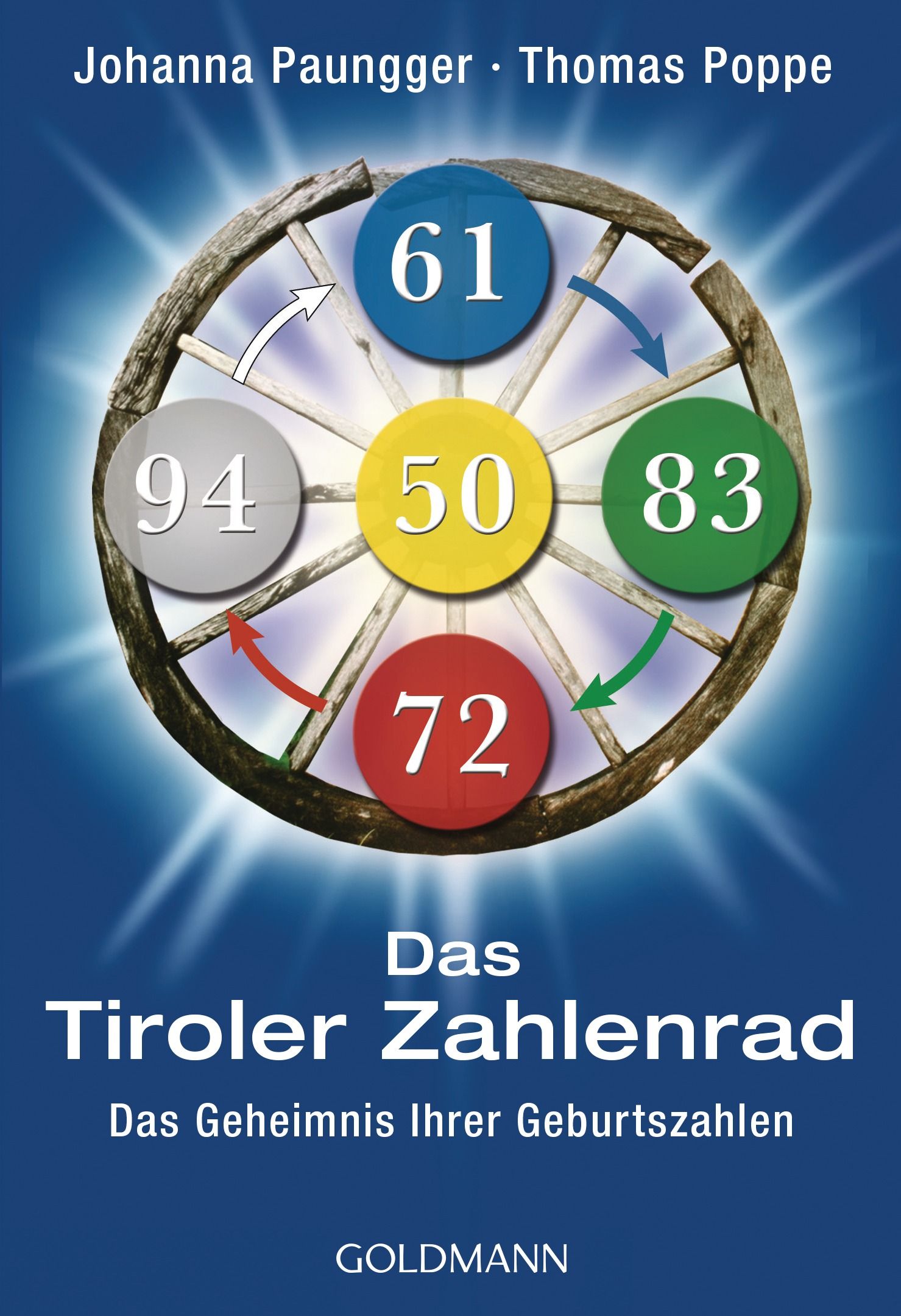 Buchcover mit Titel "Das Tiroler Zahlenrad". Ein Rad mit Zahlen in Kreisen, Autorennamen und Verlagslogo.