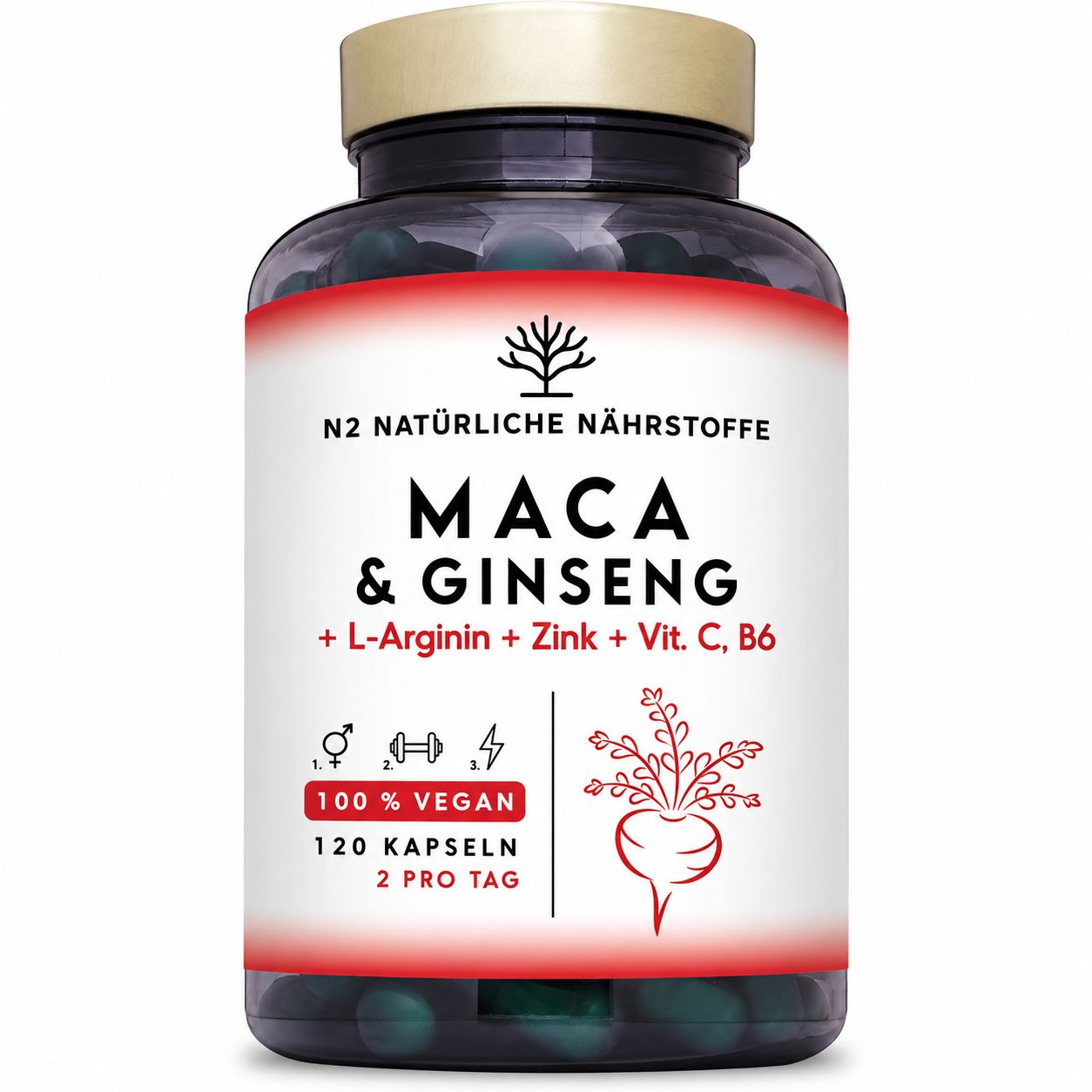 N2 Natural Nutrition Maca-Komplex mit L-Arginin und Ginseng 120 St