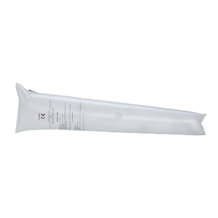 Aufblasbare PVC-Schiene für den ganzen Arm, transparent, mit CE-Kennzeichnung und Beschriftung.