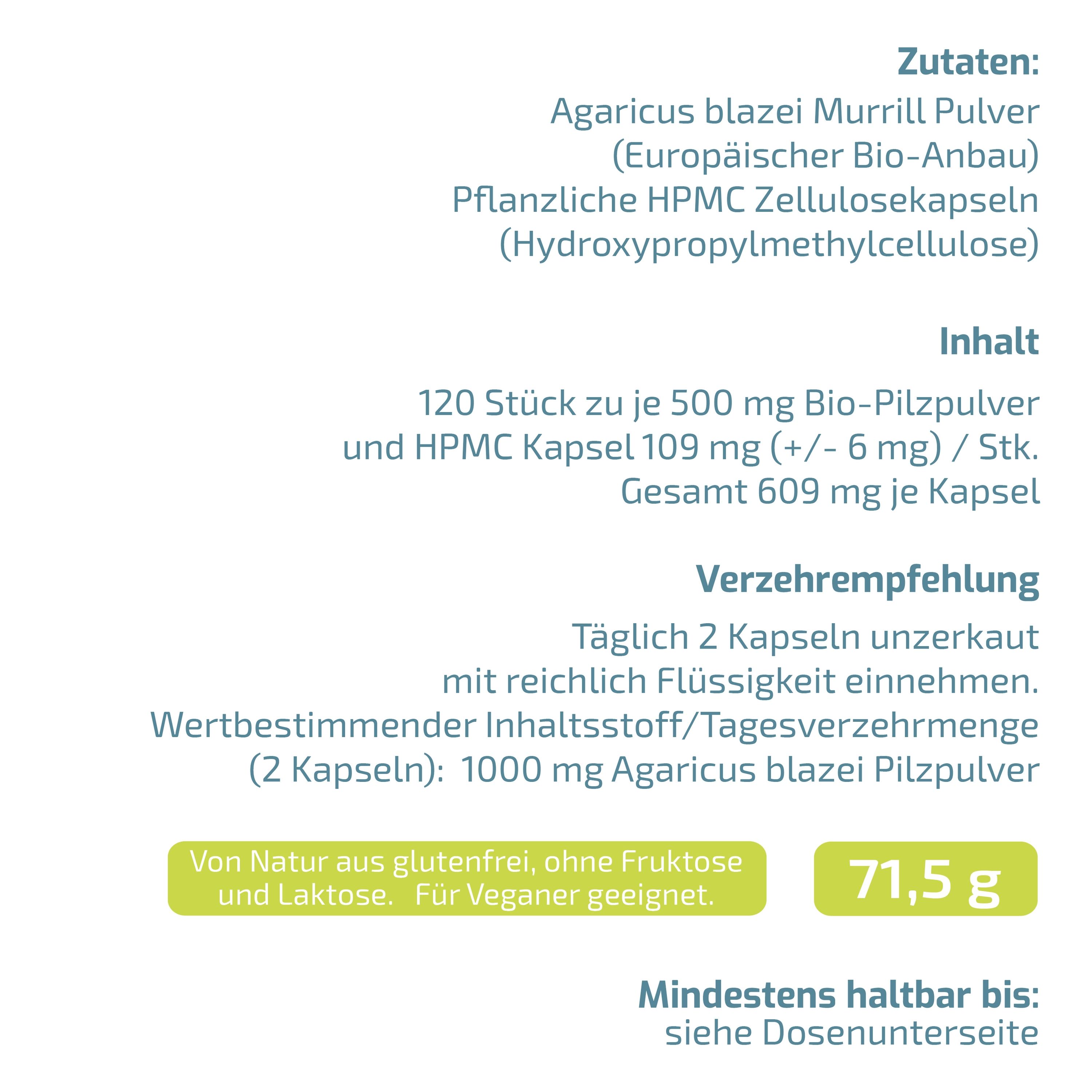 BEAUVITAL® Pure Bio Mandelpilz Kapseln (Agaricus blazei Murrill, ABM) aus EU-Anbau