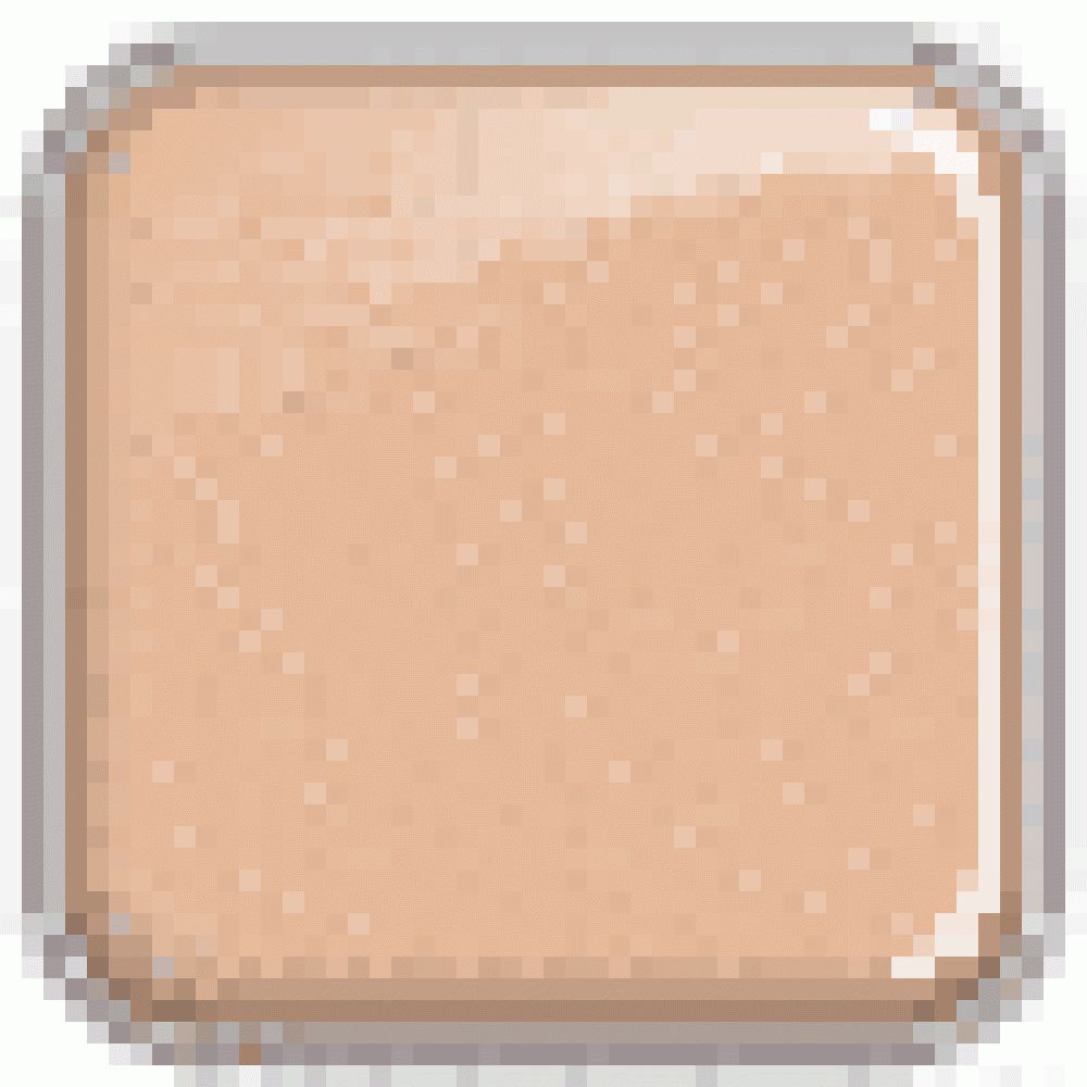 Quadratische, beige Make-up-Probe in einer silbernen Dose.