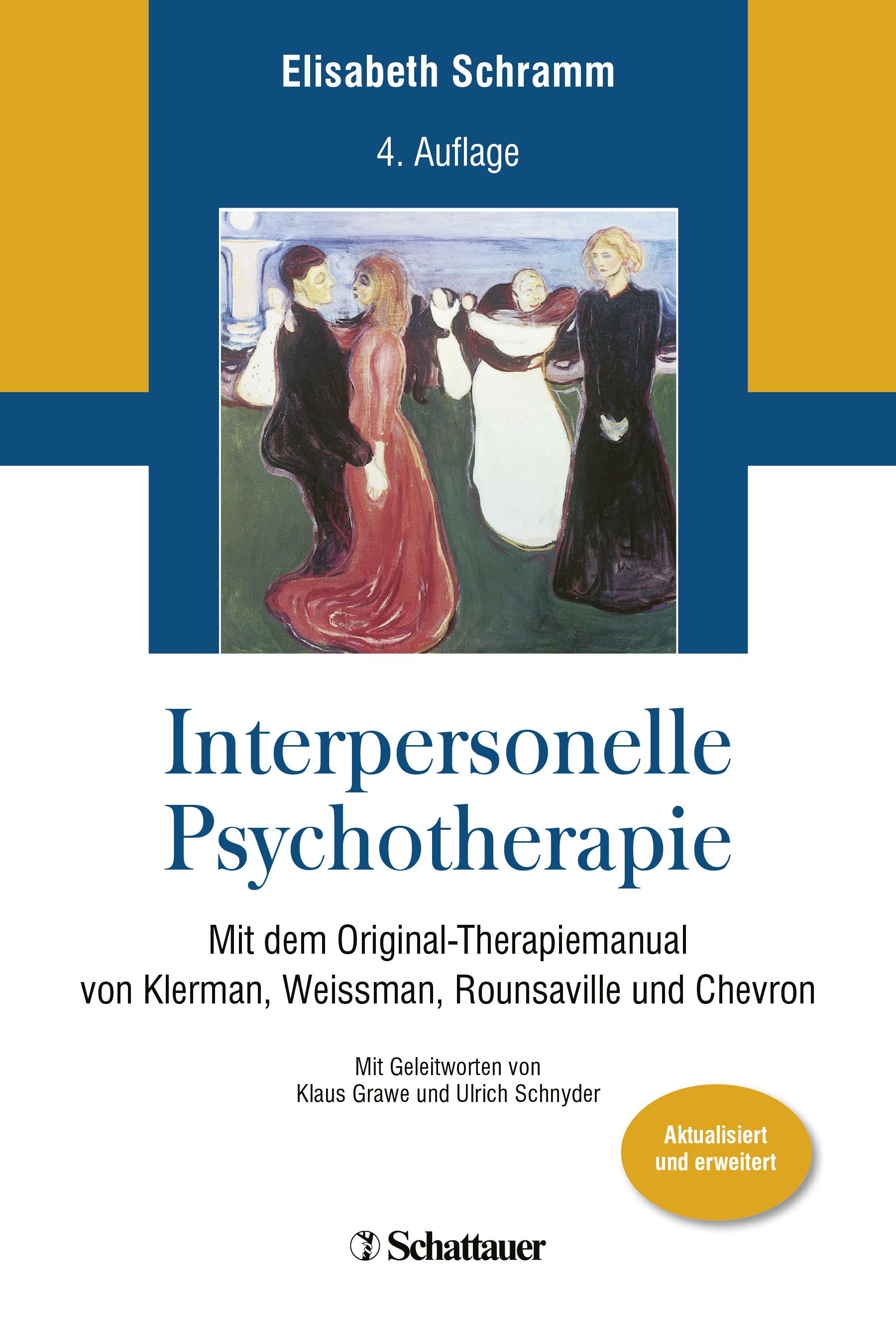 Buchcover: "Interpersonelle Psychotherapie" von Elisabeth Schramm. Titel in großer Schrift, Autorennamen, 4. Auflage. Schattauer-Verlag.