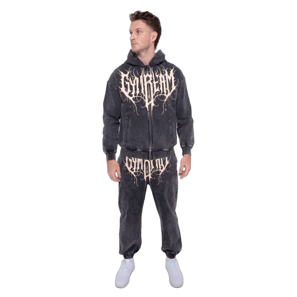 GymBeam Herren Hoodie oversized mit Reißverschluss und Washed-Effekt