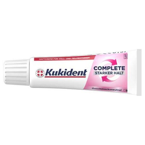 Kukident Complete Haftcreme Tube mit "Starker Halt" Aufschrift.