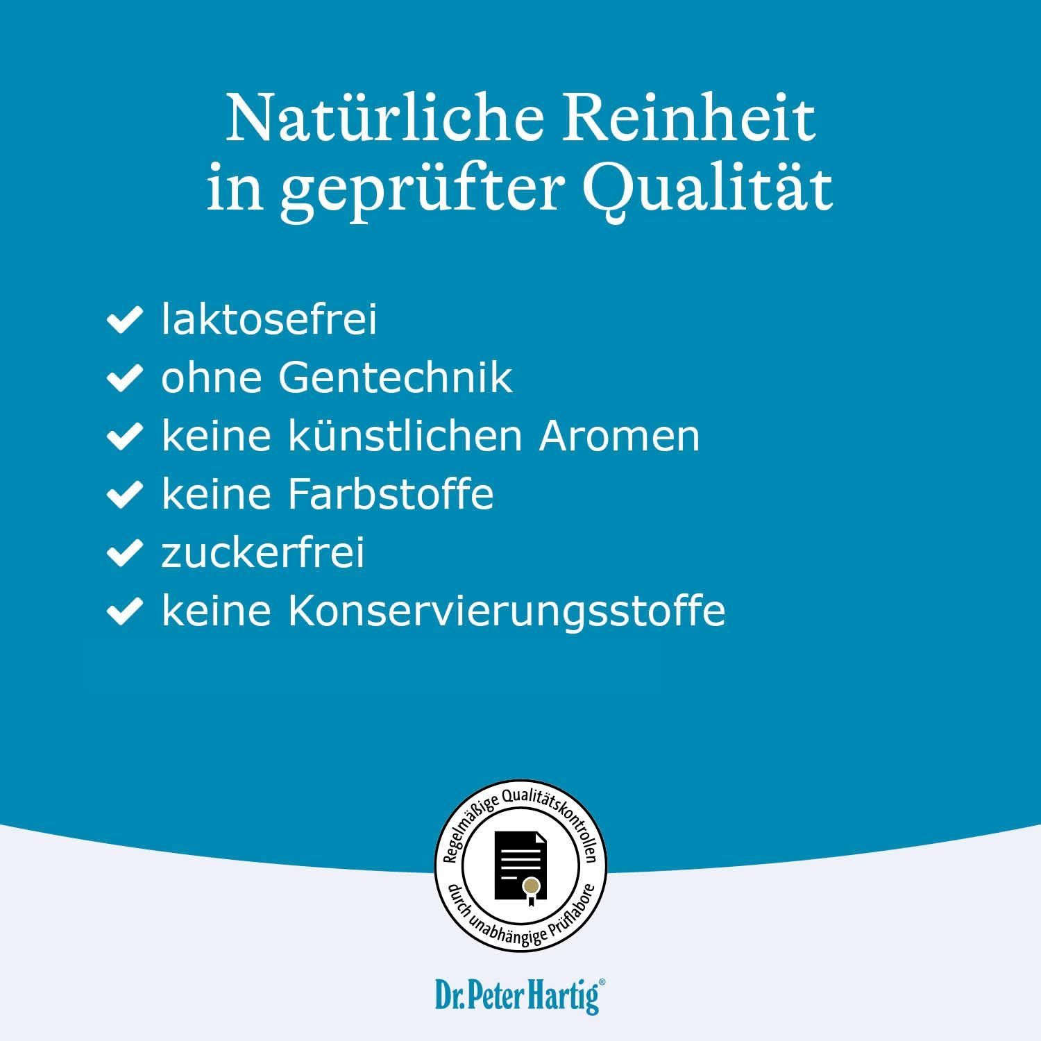 Etikett einer Flasche mit Text: Magnesium Mare. Enthält 180 Kapseln. Aufschrift: Dr. Peter Hartig. Mit Zertifizierungen.