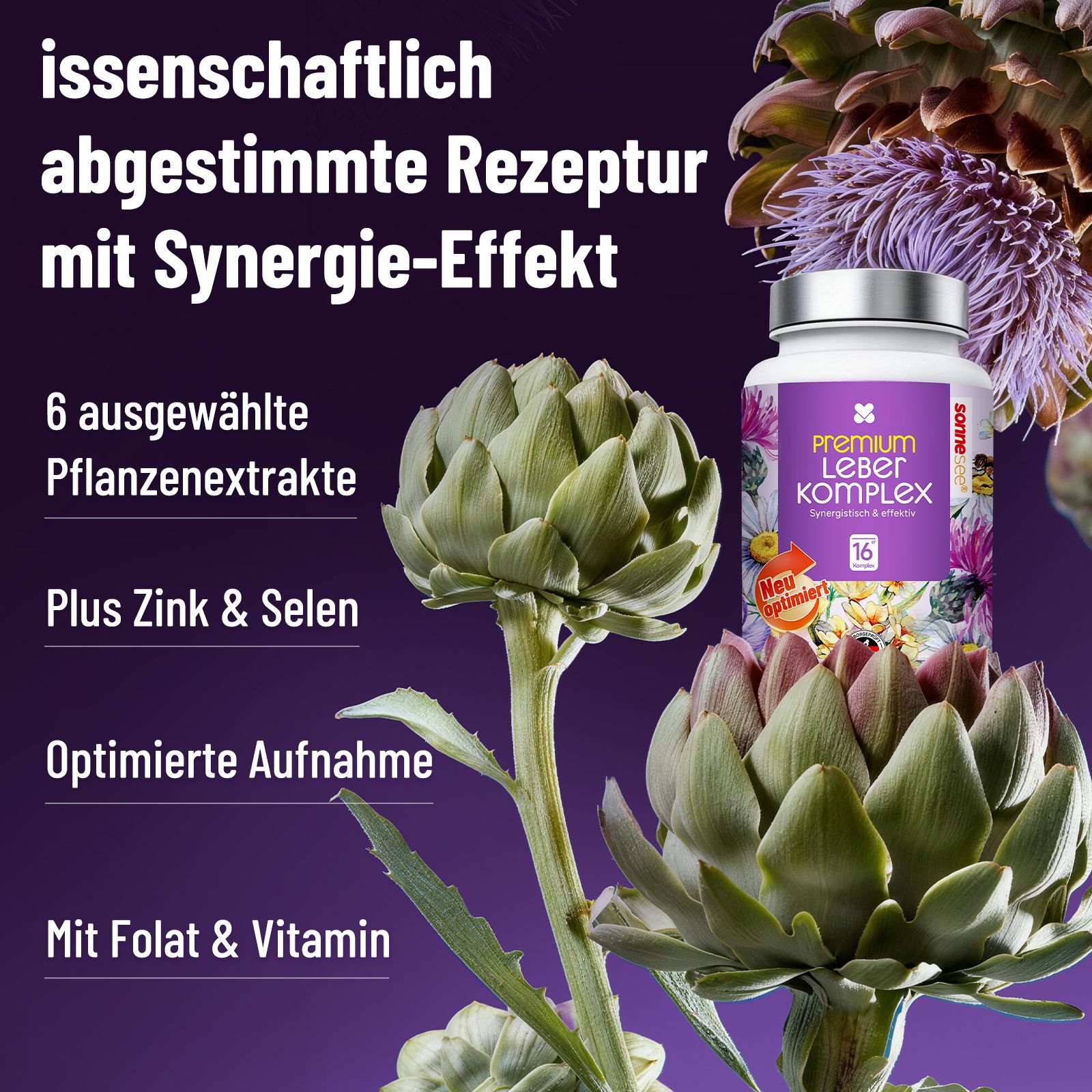 Sonnenklee Premium Leber Komplex: Wissenschaftlich abgestimmte Rezeptur mit Pflanzenextrakten, Zink und Selen.