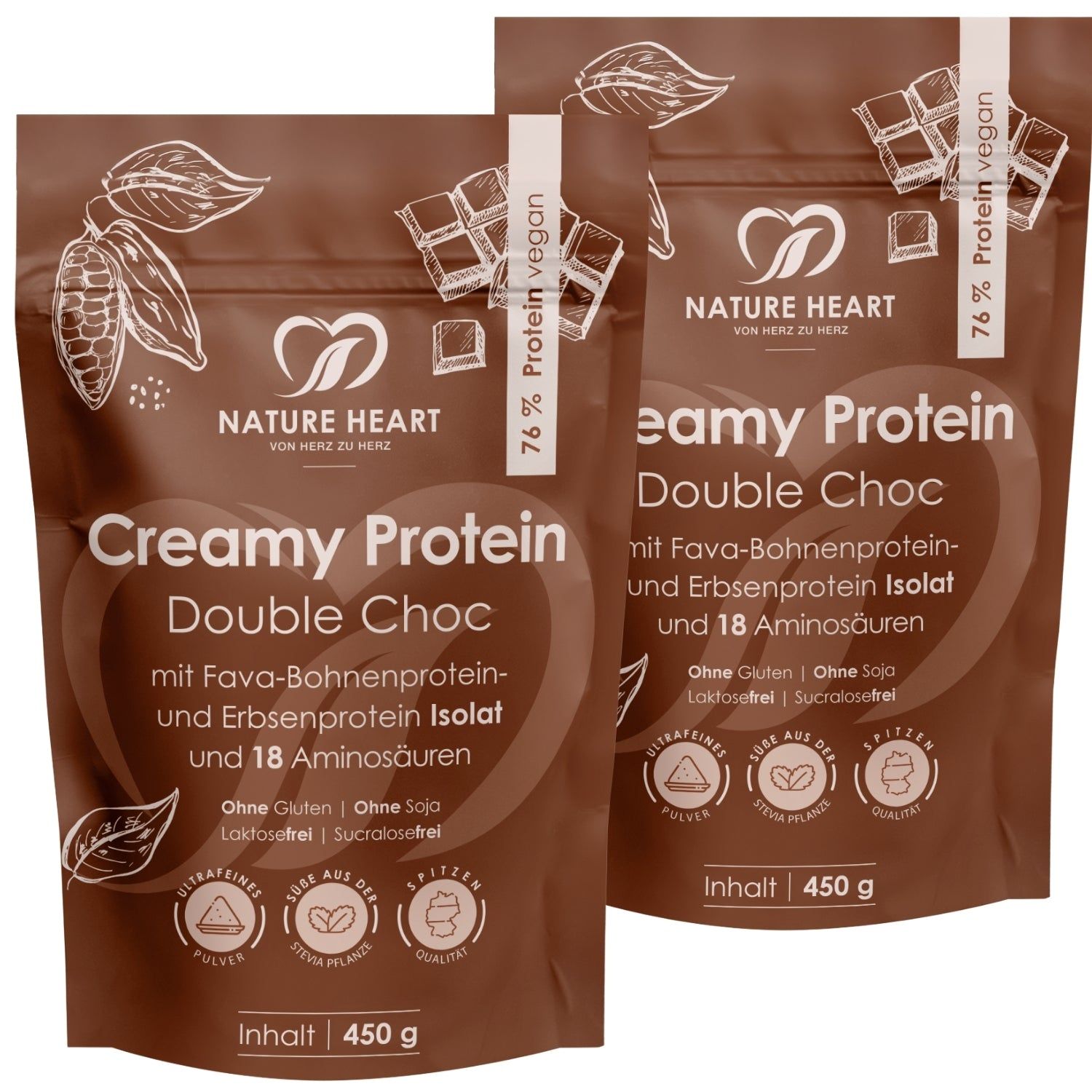 Nature Heart Creamy Protein Double Choc 2x450 g Pulver