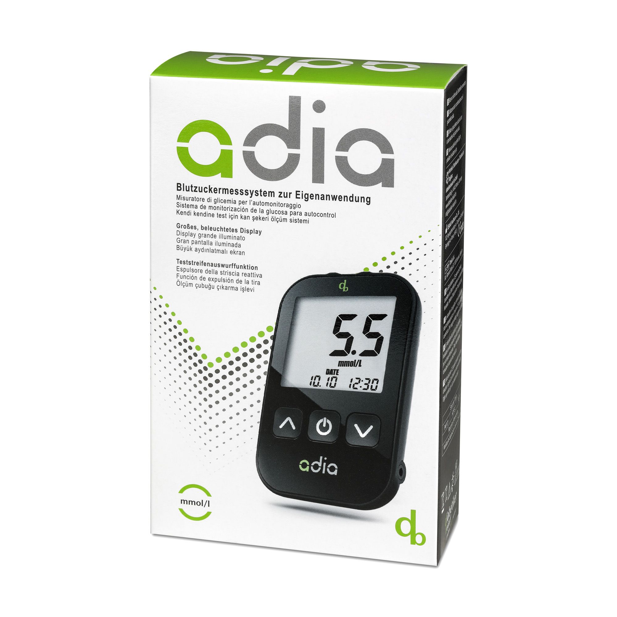 adia Blutzuckermessgerät-Set (mmol/L) zur Blutzucker-Kontrolle bei Diabetes 1 St Gerät