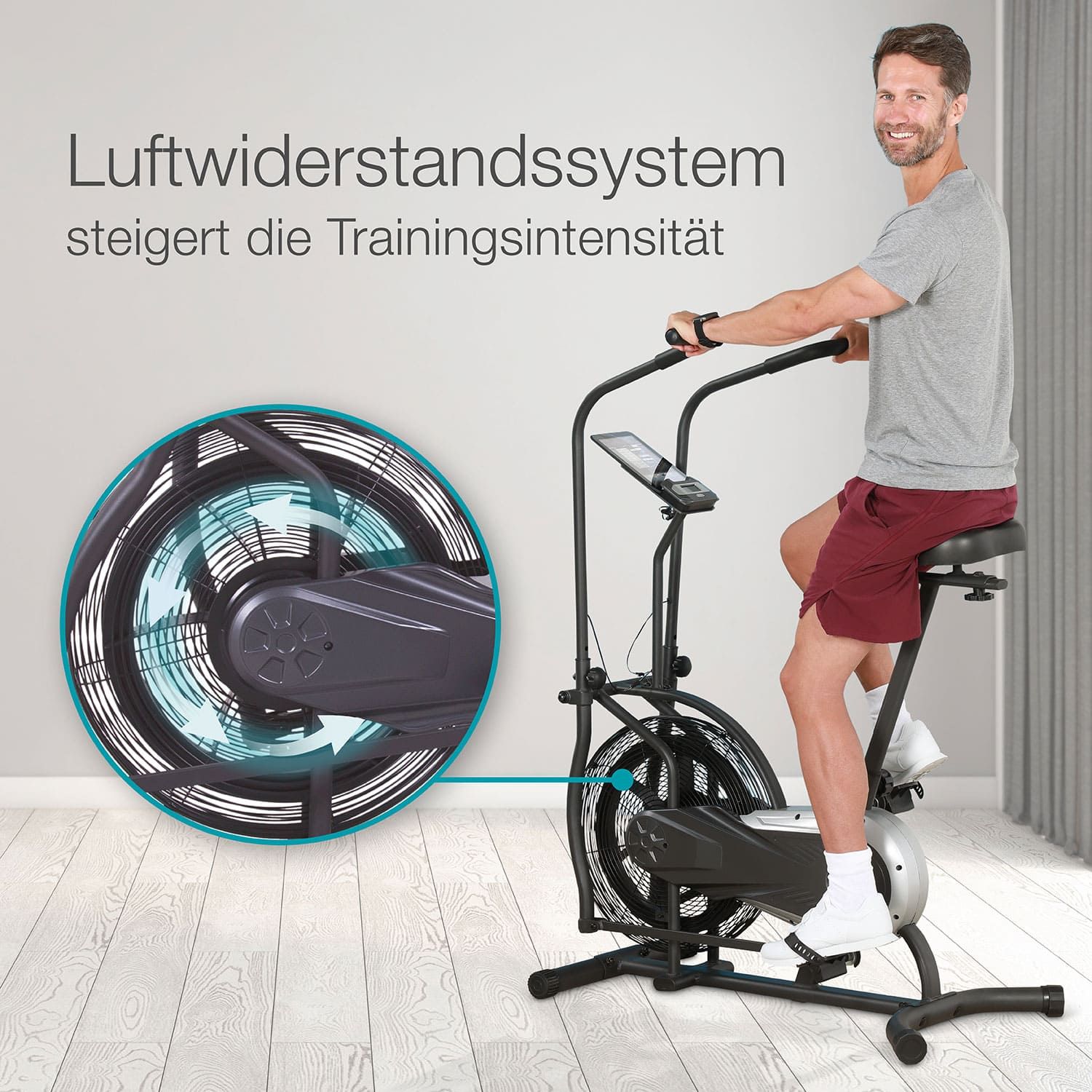 aktivshop Air Bike Sitz-Crosstrainer Fahrrad Heimtrainer mit Trainingscomputer für zuhause
