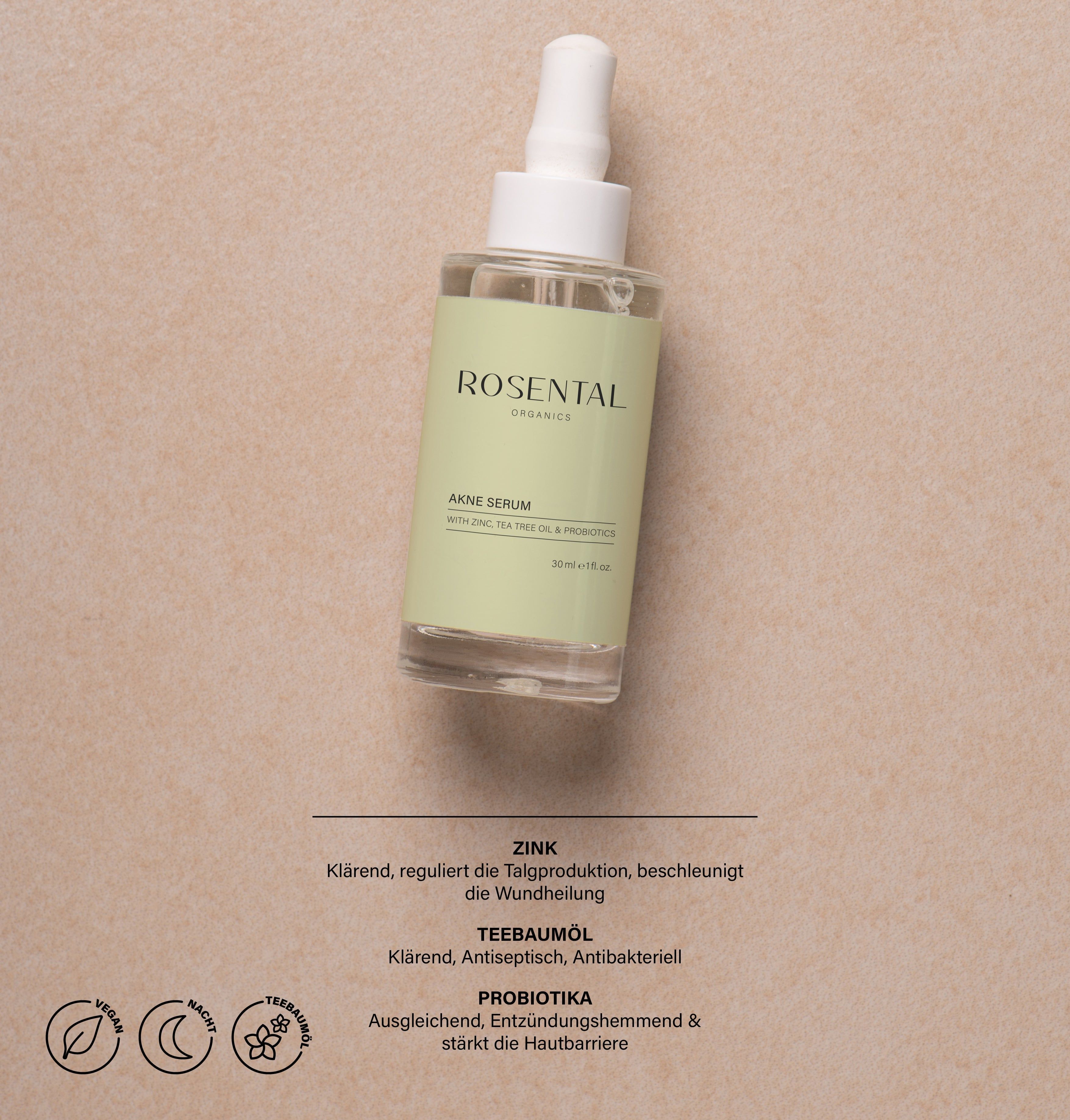 Rosental Organics Akne Serum with Zinc, Tea Tree Oil & Probiotics Gesichtsserum