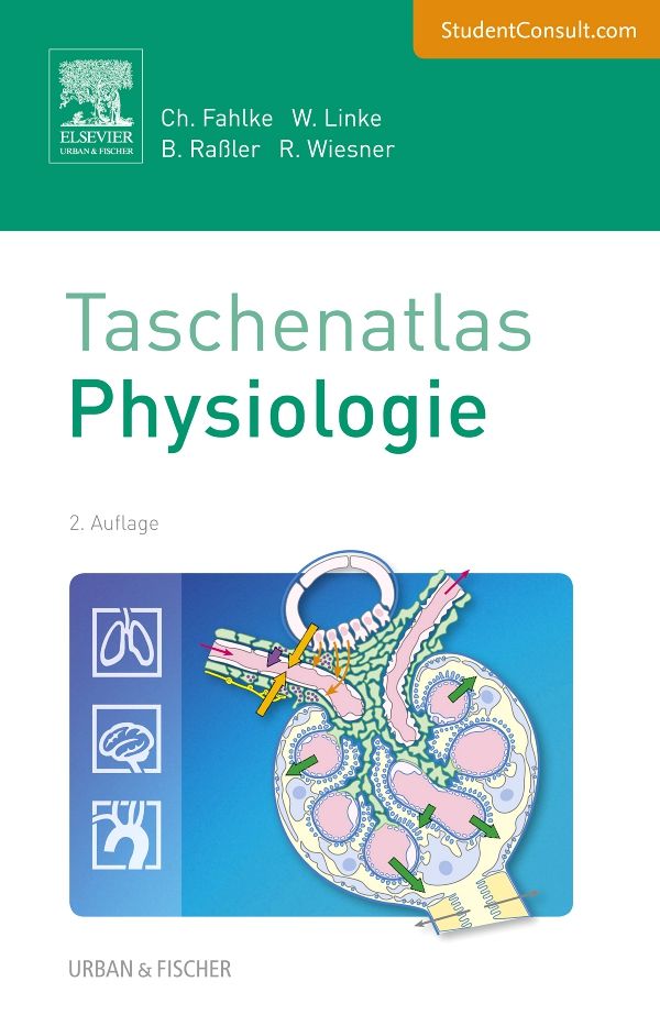 Buchcover: Taschenatlas Physiologie. Titel in Grün. Illustration eines Organmodells. Autorennamen und Verlagslogo.