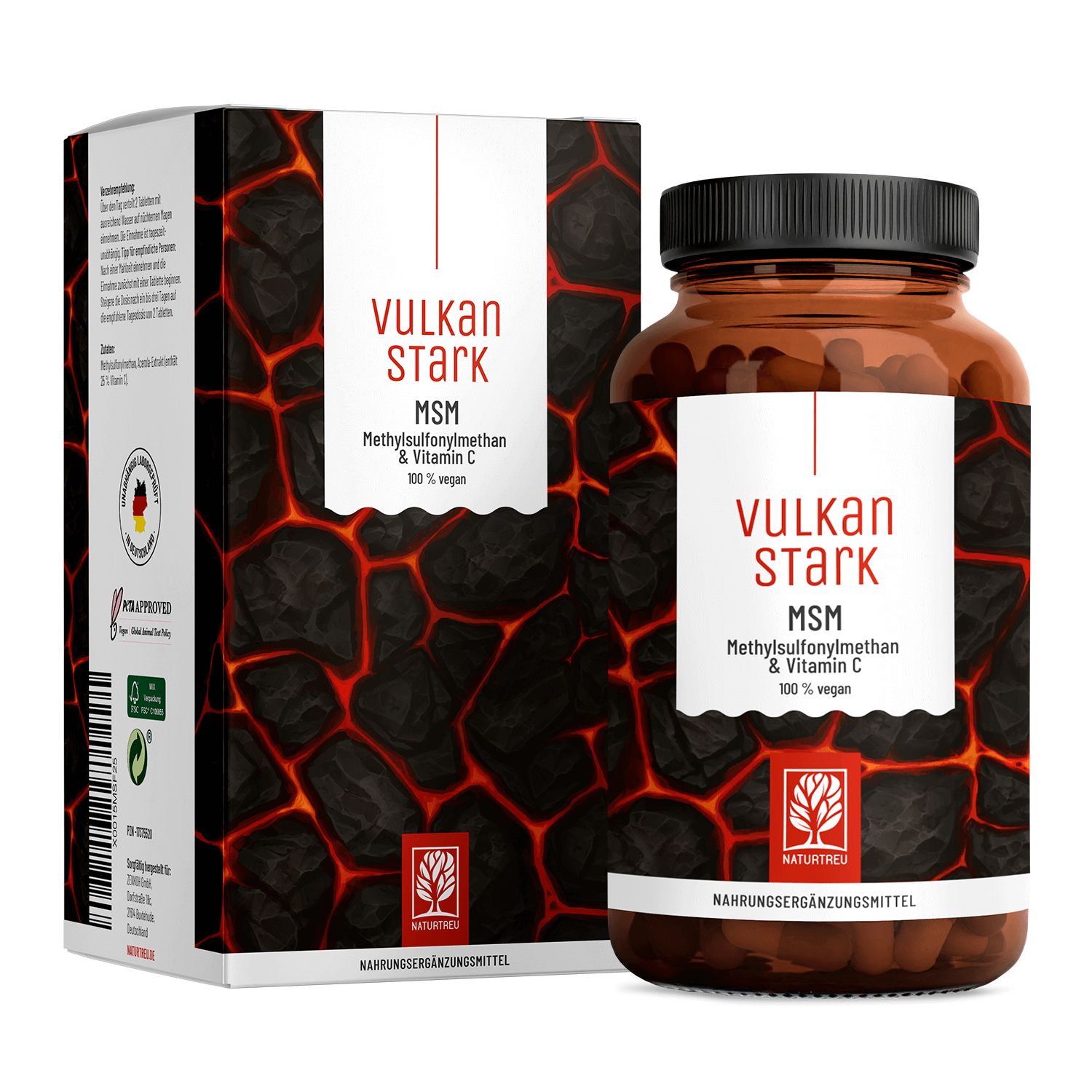 MSM Komplex mit Vitamin C aus Acerola- Methylsulfonylmethan vegan - Vulkanstark - NATURTREU®