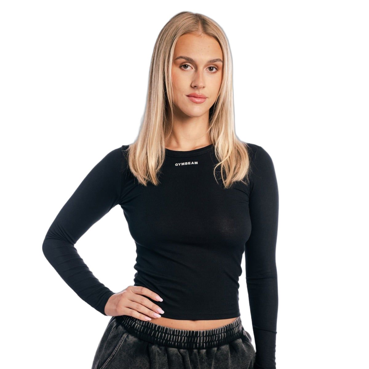 GymBeam Langarmshirt Damen slim mit rundem Ausschnitt Black 1 St