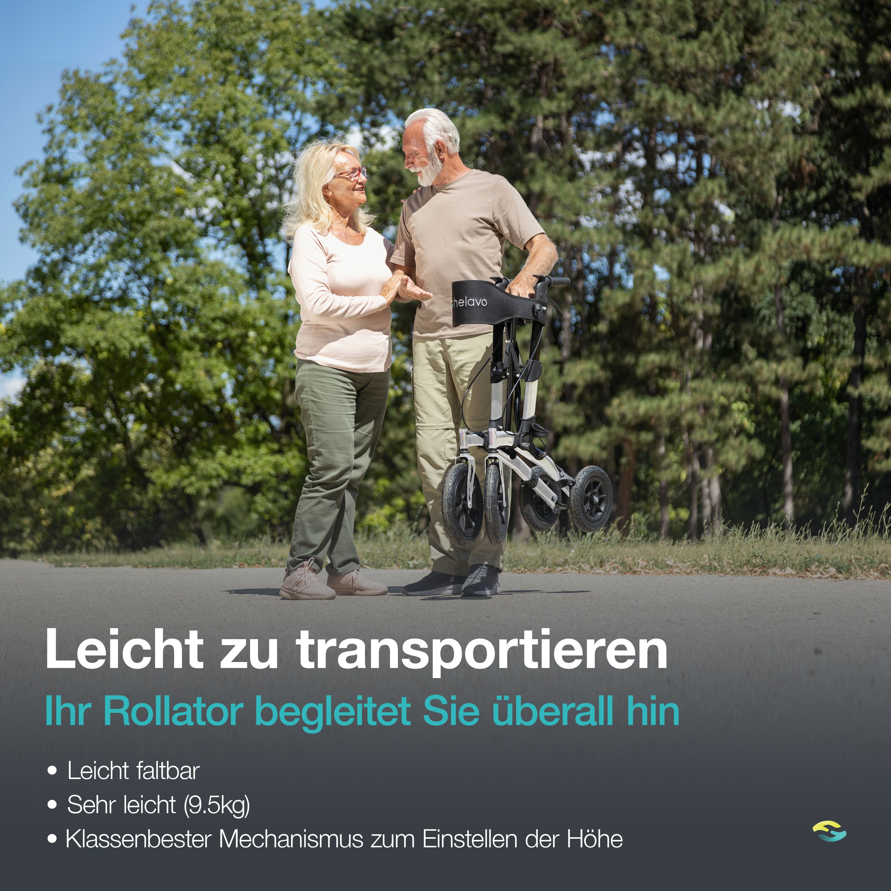Helavo Outdoor Rollator mit pannensicheren Vollgummireifen faltbar mit Sitz
