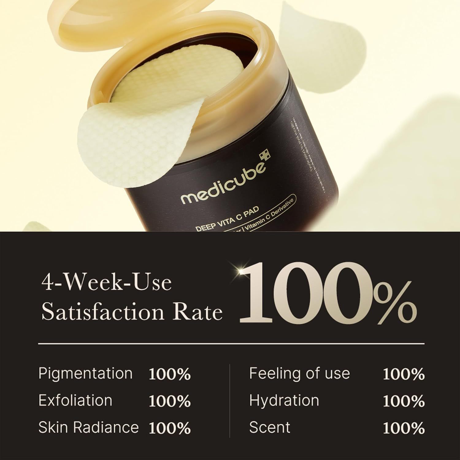 Behälter mit Pads. 100% Zufriedenheit nach 4 Wochen. Ergebnisse: Pigmentierung, Peeling, Hautausstrahlung, Anwendung, Feuchtigkeit, Duft.