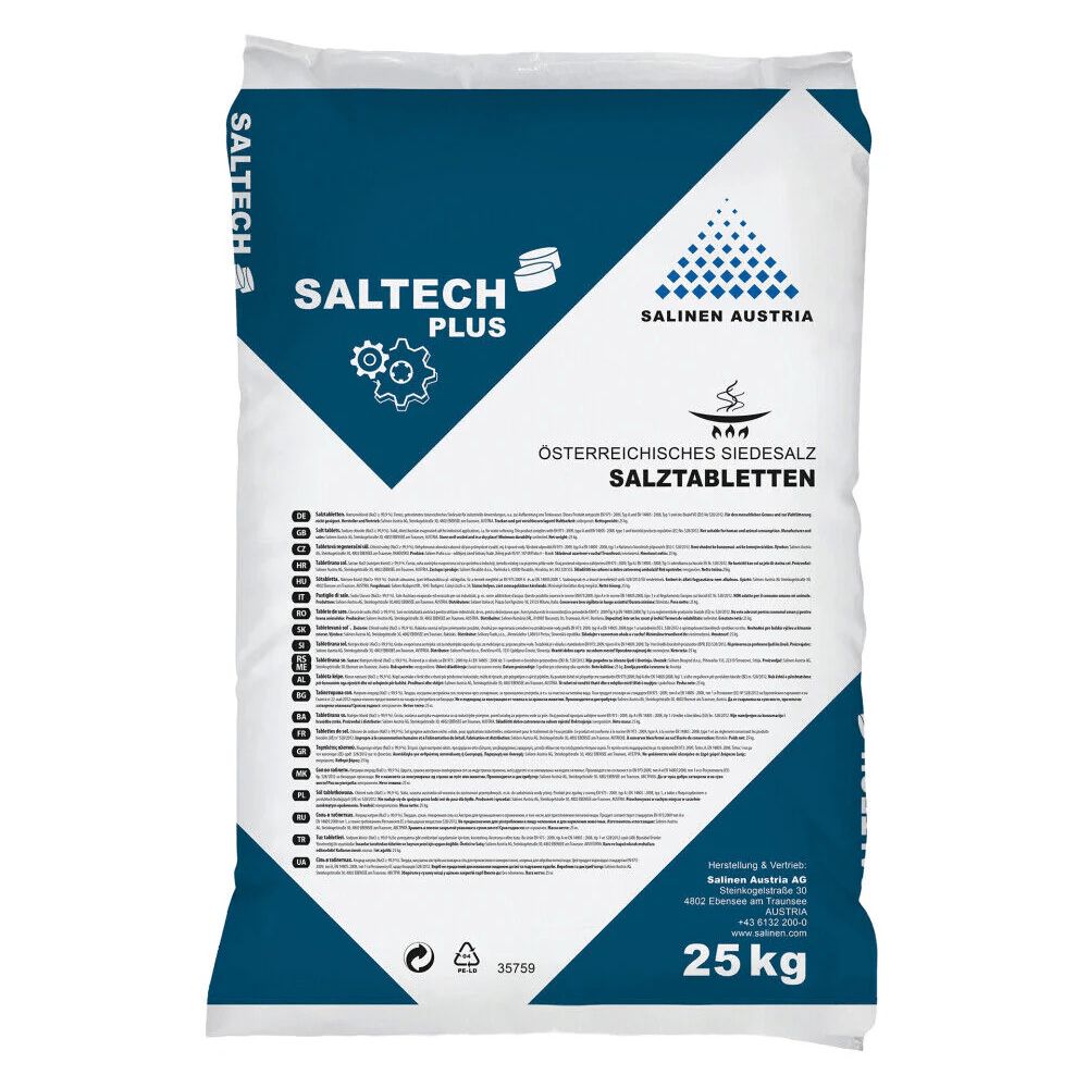 25 kg Sack "SALTECH PLUS" Österreichisches Siedesalz Salztabletten, Salinen Austria.