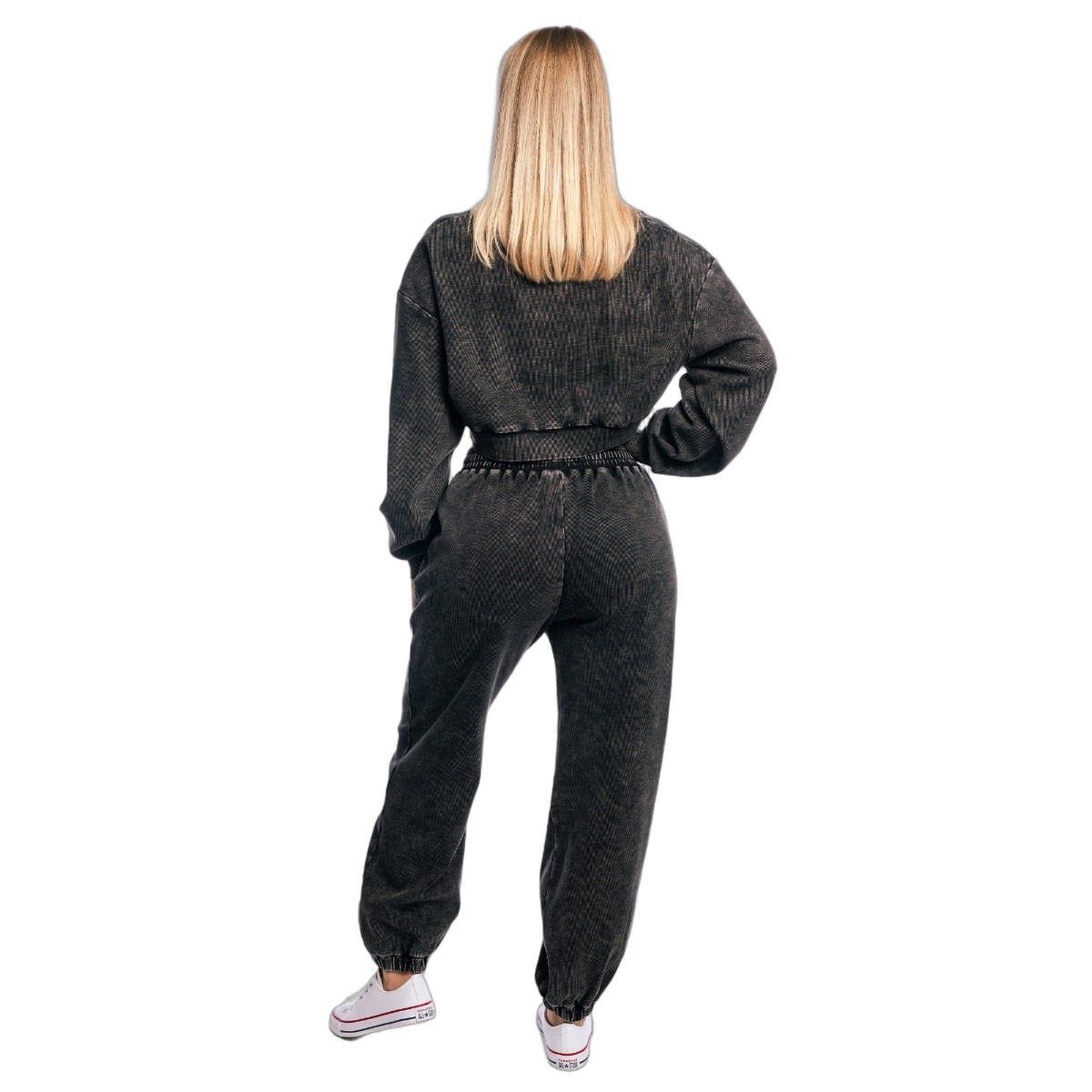 GymBeam Sweatshirt Damen Cropped Oversized ohne Kapuze Washed Black