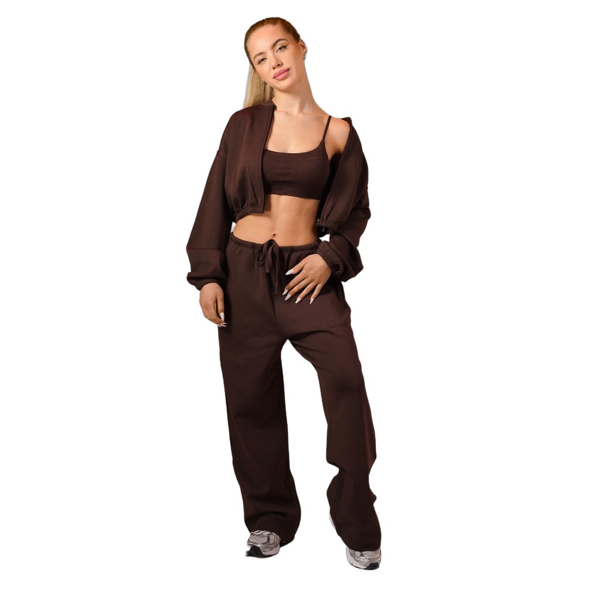 GymBeam Sweatshirt Damen cropped mit Reißverschluss Mocha
