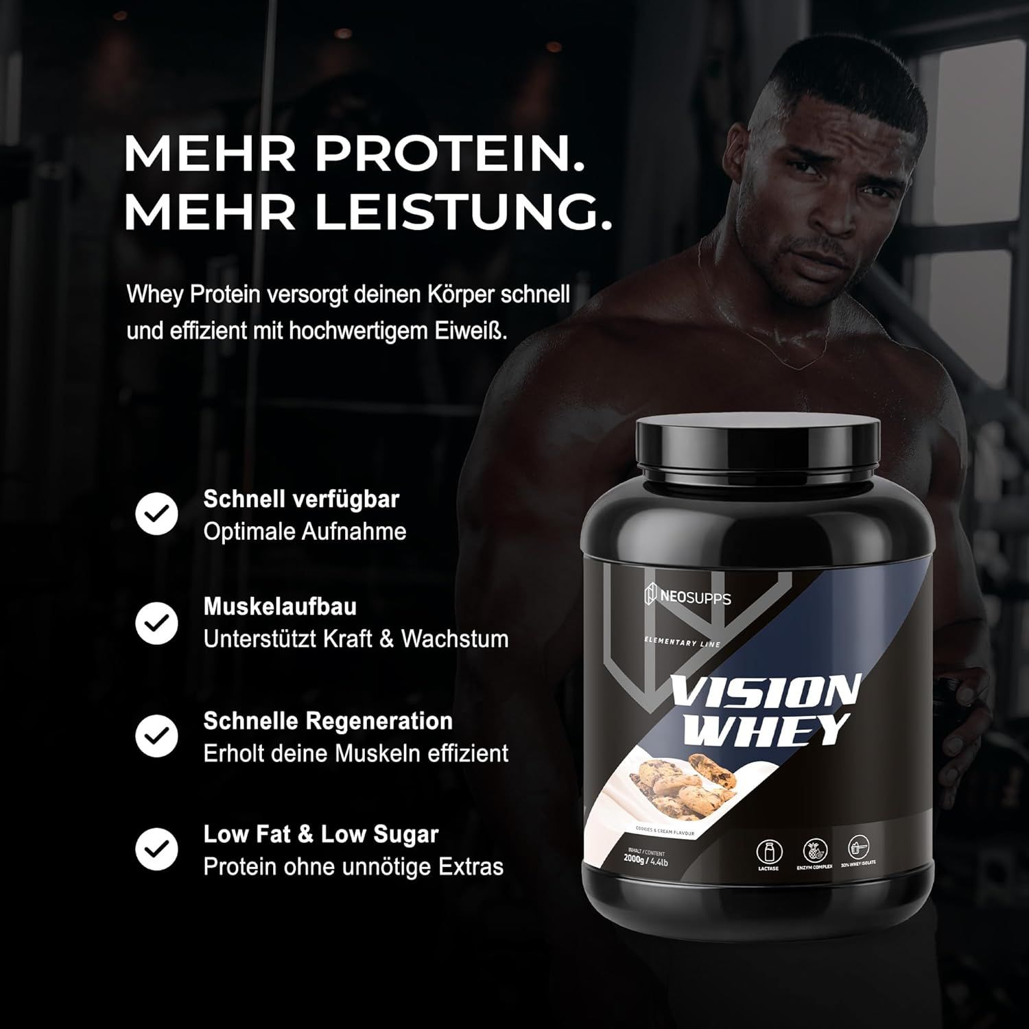 Neosupps Vision Whey Protein Pulver Cookie Dough, zum Abnehmen & Muskelaufbau