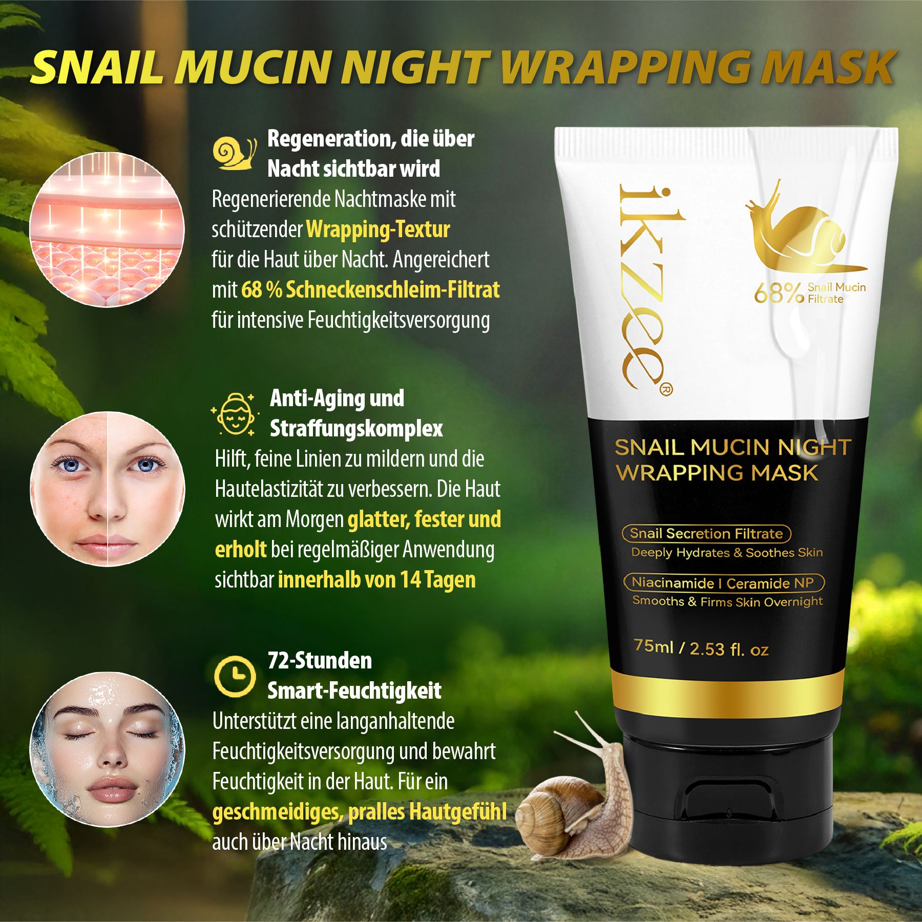 P-beauty  Nachtmaske Gesicht Snail Mucin Kollagen Night Wrapping Mask