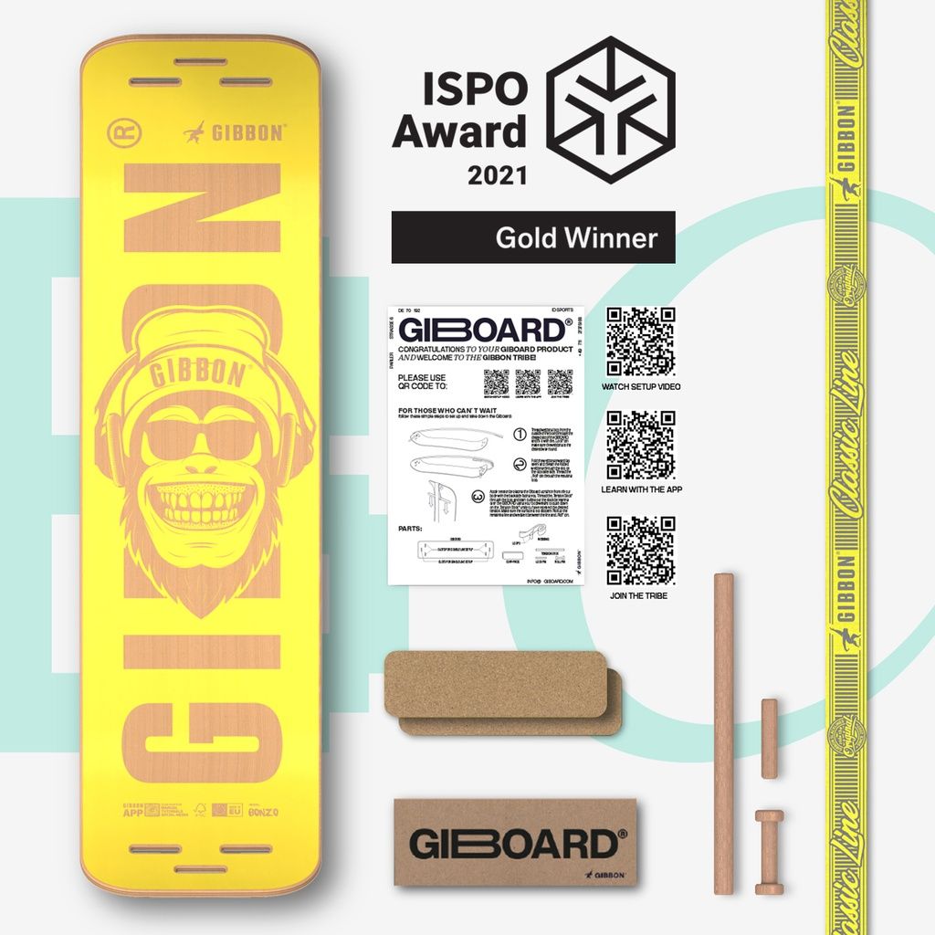 GIBOARD SET - BONZO CLASSIC: Gelbes Balance Board, ISPO Award 2021 Gold Winner, Zubehör und Anleitung.